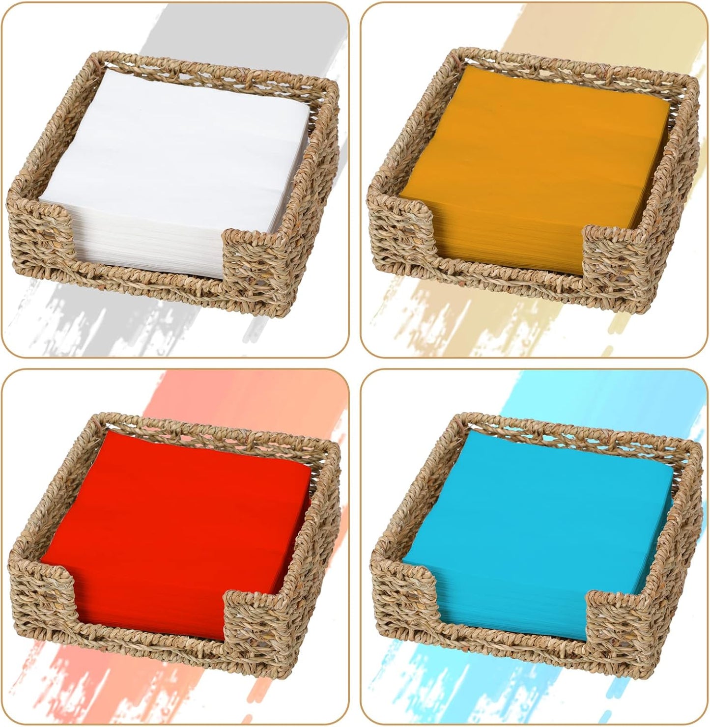 Ratten Napkin Holder for Table, Square Seagrass Serving Tray for Paper Napkins Kitchen Restaurant Dinner Wicker Baskets 7.8" x 7.8" x 2.8"