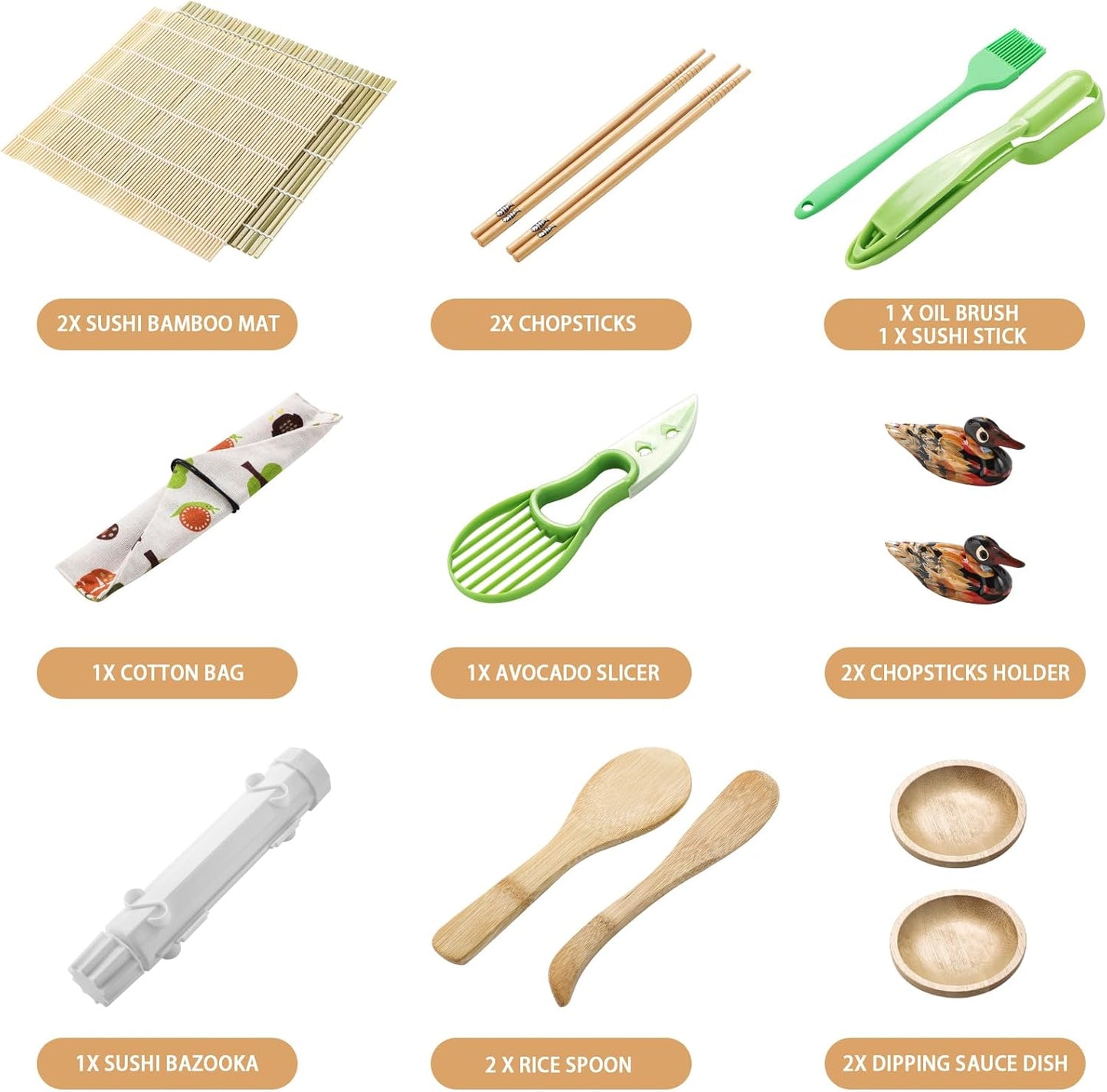 Sushi Making Kit, Sushi Maker for Beginners Sushi Roller Kit with Sushi Bazooka, Sushi Rolling Mat, Sauce Dishes (Style 1)