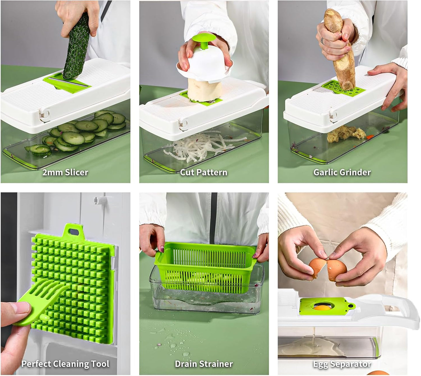 Vegetable Chopper Cutter Slicer Multifunctional 14-in-1 Food Veggie Salad Onion Chopper Cutter Dicer with Container, 8 Interchangable Blades, Hand Protector, Drain Strainer, Peeler, Brush