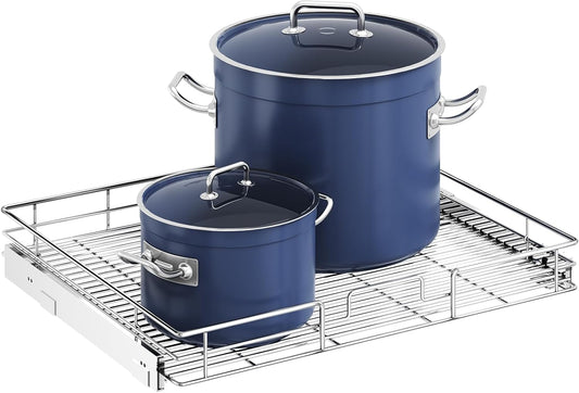 ROOMTEC Pull Out Cabinet Organizer, 27" W x 21.5" D, Heavy Duty Slide Out Kitchen Cabinet Organizers, Neutral