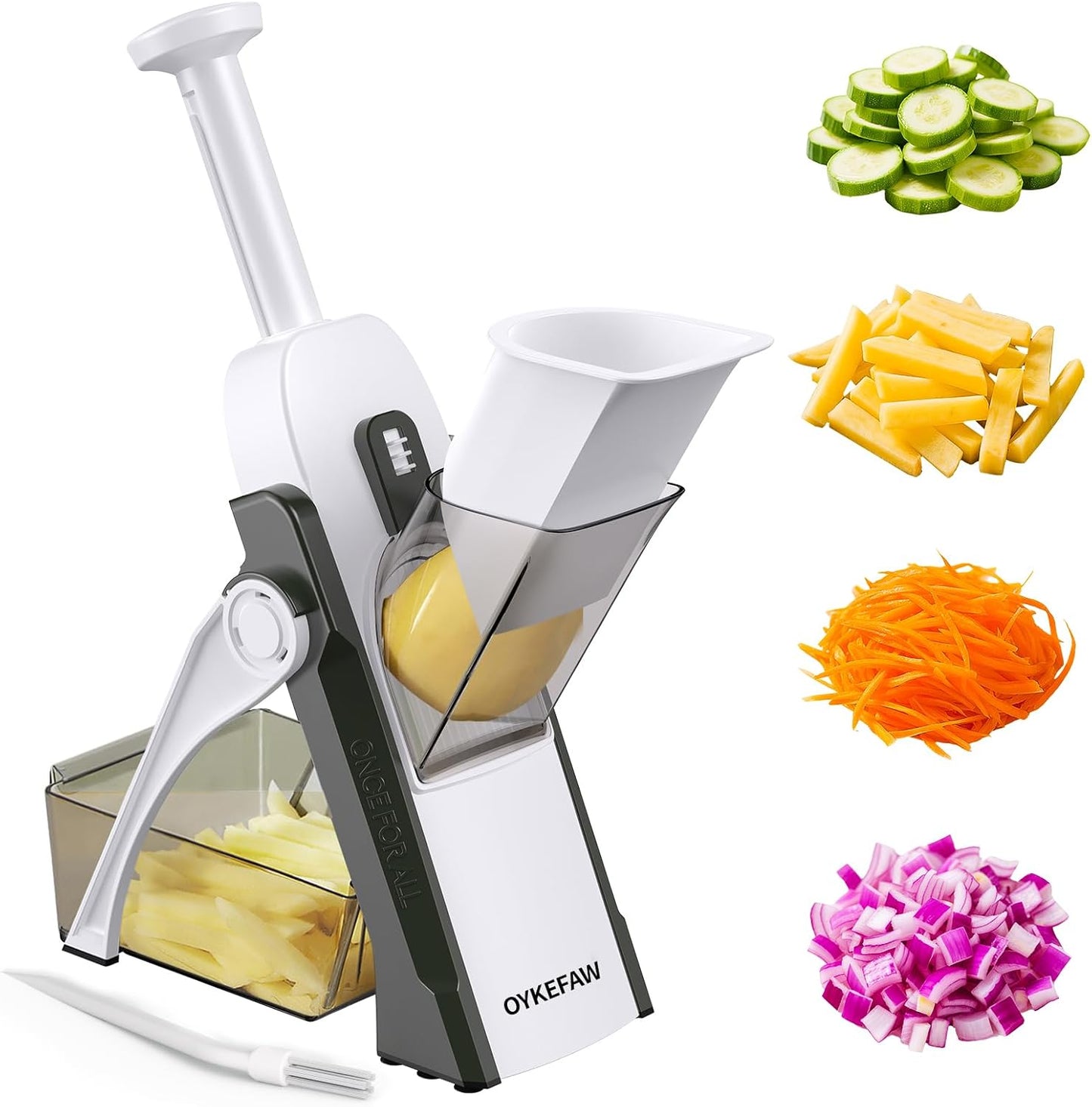 Safe Mandoline Slicer for Kitchen, 5 in 1 Vegetable Food Chopper, Potato French Fry Cutter, Fruit Slicer, Adjustable Thickness 0.1-8 mm, Kitchen Chopping Artifact Fast Meal Prep (Gray)