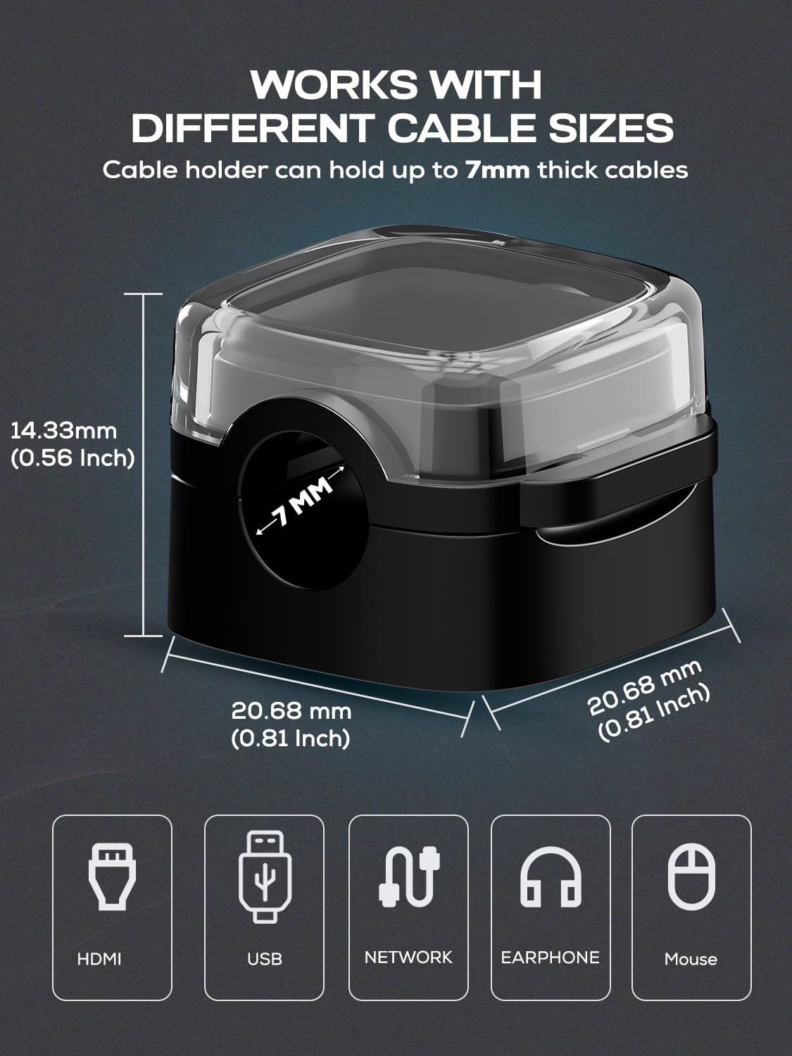 6-Pack Black Magnetic Cord Organizer for Desk, Magnetic Cable Clips with Strong Magnetic Lid, Holds Cables Firmly, 7 mm Cable Organizer & HDMI Cord Holder for Nightstand with Strong Adhesive Pad