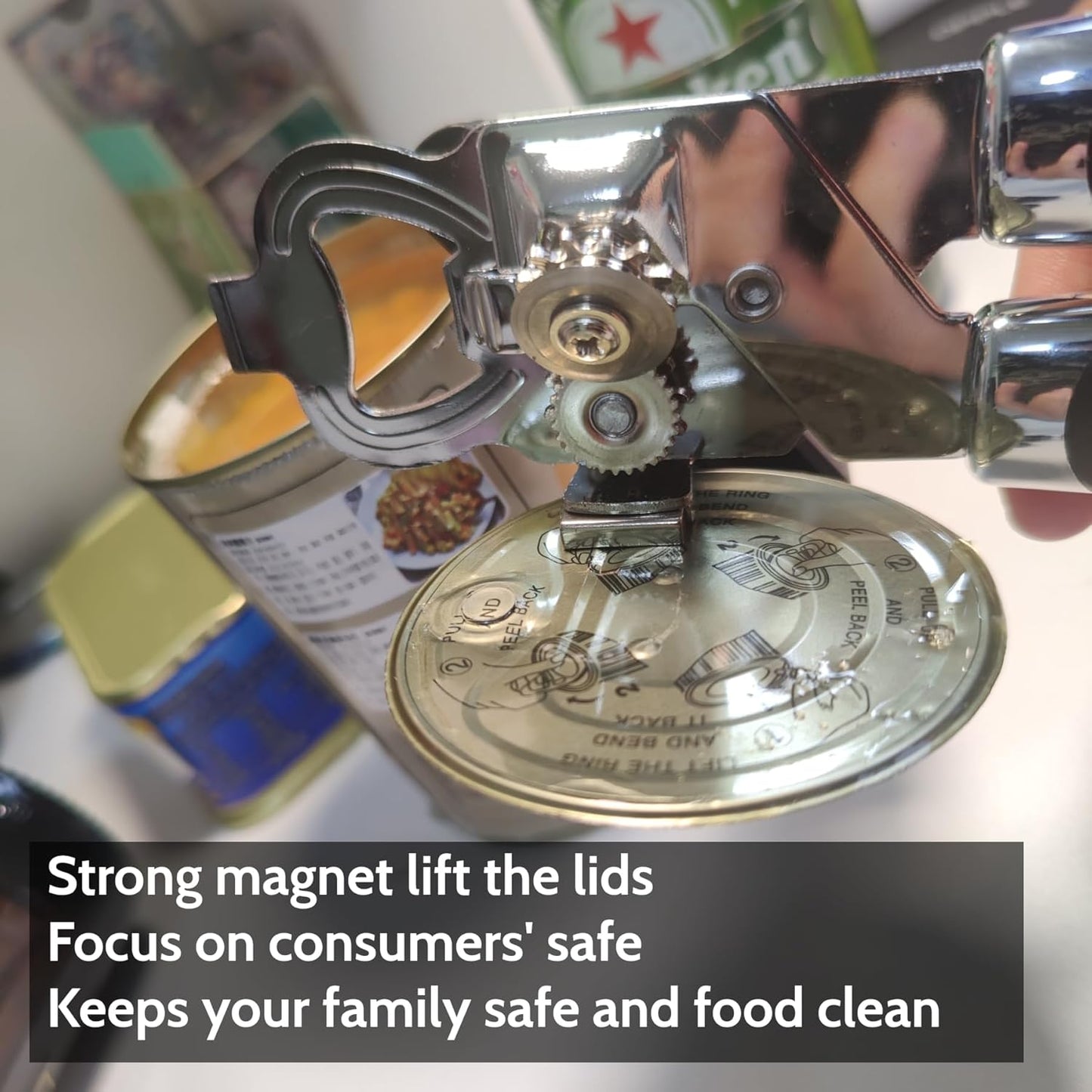 2 Pack Magnetic Manual Can Openers, with Stainless Steel Heavy Duty,Oversized Easy Turn Knob,Soft Grip Handles,Smooth Edge Safety Cut Sharp Blade (Black)