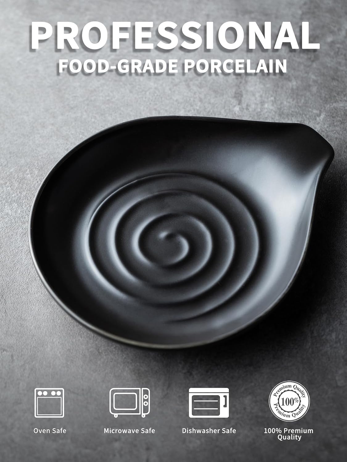 LAUCHUH Spoon Rest for Stove Top 5 inch Cooking Spoon Holder for Kitchen Countertop Ceramic Ladle Holder for Spatula, Spoons or Tong, Halloween Kitchen Decor, Black