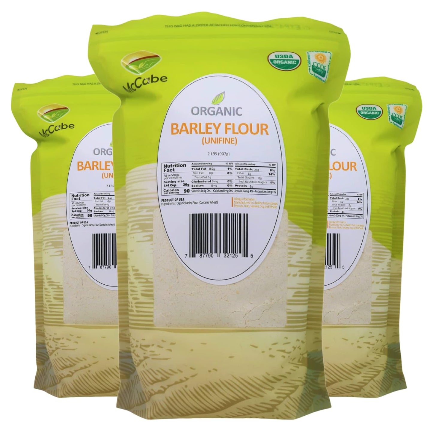 McCabe Organic Barley Flour - Barley Flour for Cooking and Baking | Rich in Fiber | USDA and CCOF Certified | Product of USA | 2 lbs (32 Oz) Pack of 3