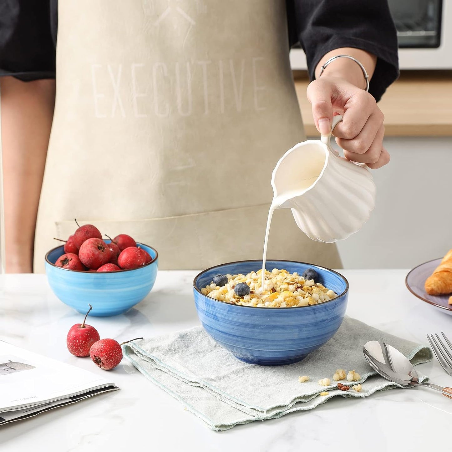 Selamica Ceramic 12 Oz Dessert Bowls Set, Small Bowls for Kitchen, 4.7 Inch Ice Cream Bowls for Snack Side Dishes Dips, Microwave Dishwasher Safe, Set of 6, Gradient Blue