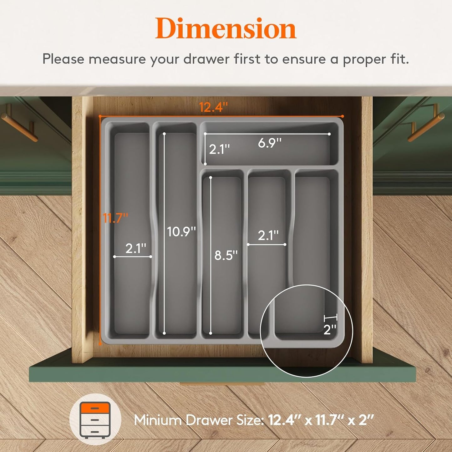 Lifewit Silverware Drawer Organizer Tray, Plastic Cutlery Storage for Kitchen Drawer, Flatware and Utensil Holder Divider for Spoons Forks Knives Tableware, 6 Compartment, Gray