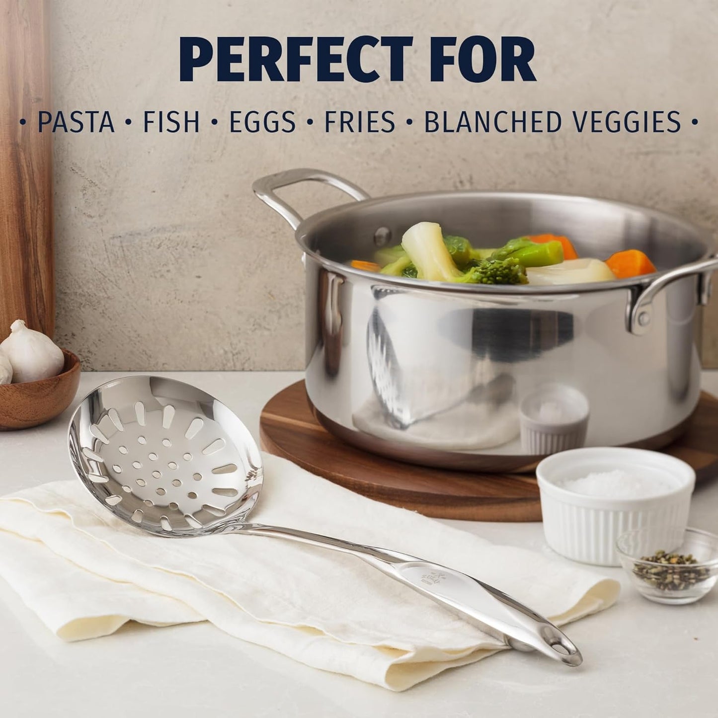 Zulay Kitchen Stainless Steel Slotted Serving Spoon - Large Frying Spoon Skimmer - Durable Utensil with Ergonomic, Easy to Use Handle - Easy to Clean, Perfect for at Home Cooks & Chefs - 14.5”