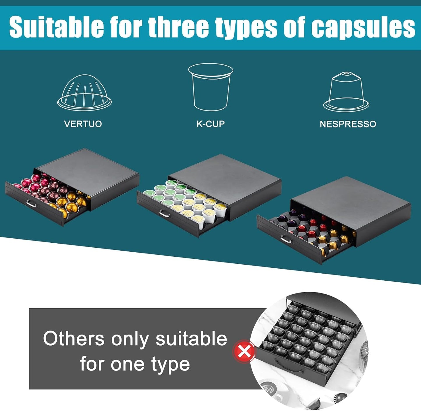 K Cup Holder Drawer 30 Pods Capacity, One Drawer Design for Nespresso/Keurig/Vertuo Pod Holder, Black