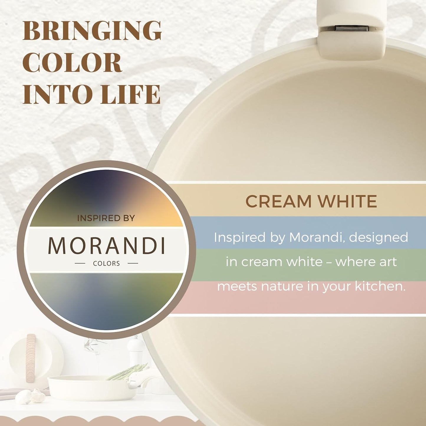 Ceramic Pots and Pans Set with Detachable Handle, Non-toxic Nonstick 8pcs Cookware Set with Die-cast Lids, Dishwasher & Oven Safe, PTFE PFOA PFAS Free, Perfect for College Dorm, Cream White