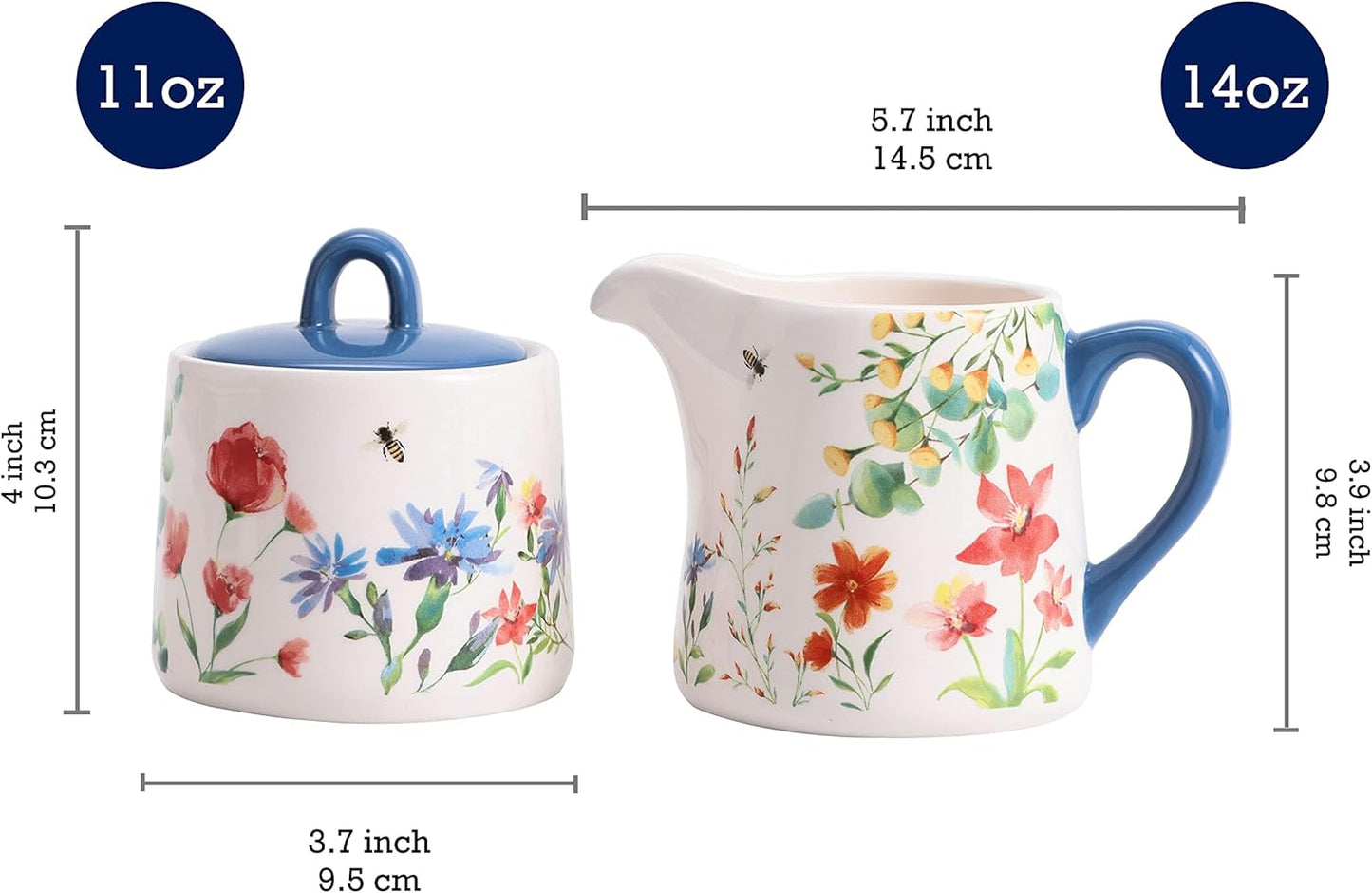 Bico Summer Provence Ceramic Sugar and Creamer Set, Sugar Bowl with Lid, Cute Container for Coffee Bar, Kitchen Countertop Accessories, Microwave and Dishwasher Safe