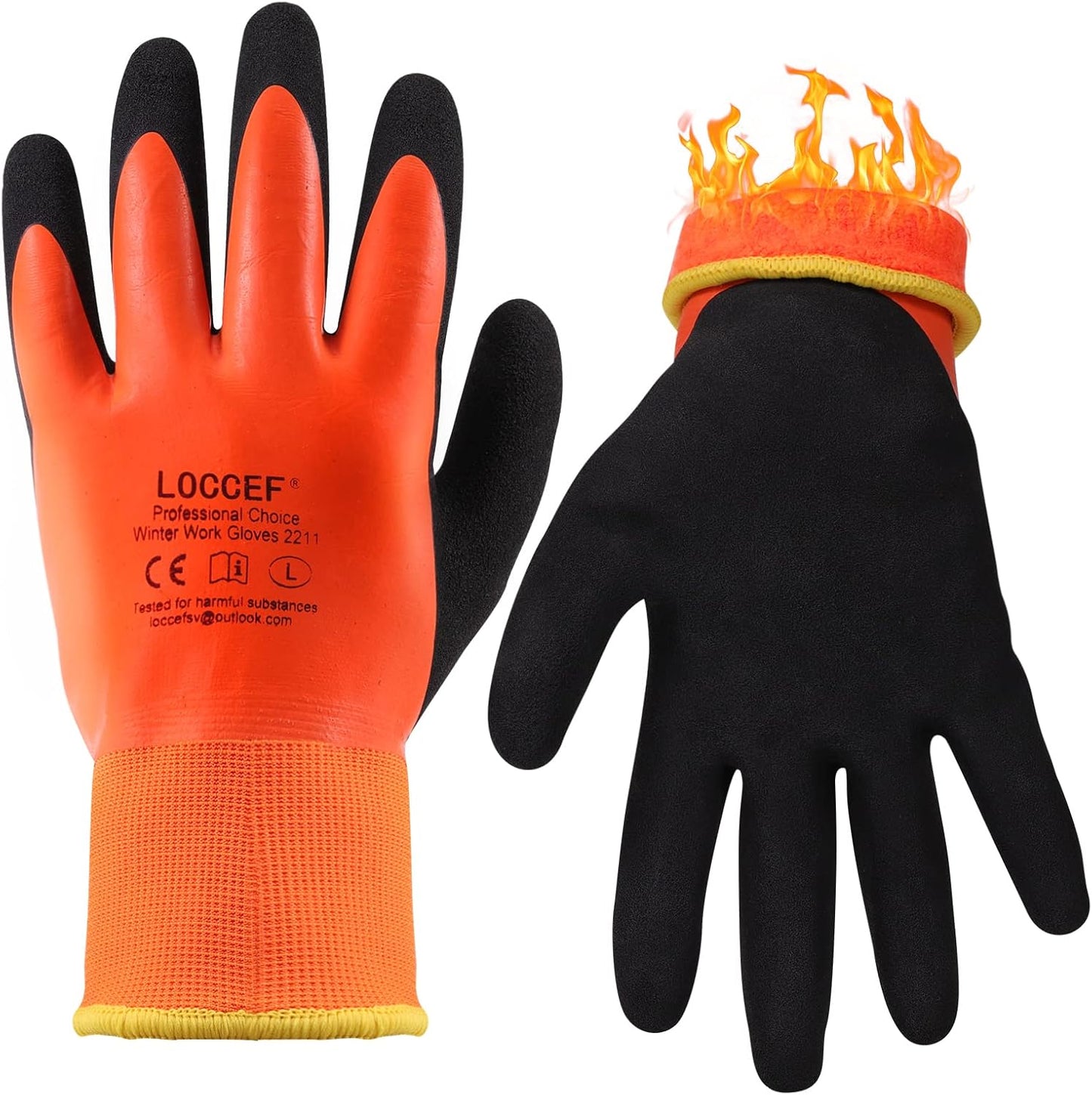 LOCCEF 2 Pairs 100% Waterproof Winter Gloves,Winter Work Gloves Thermal Liner Grip Coating Warm,Thermal Insulated,Super Grip