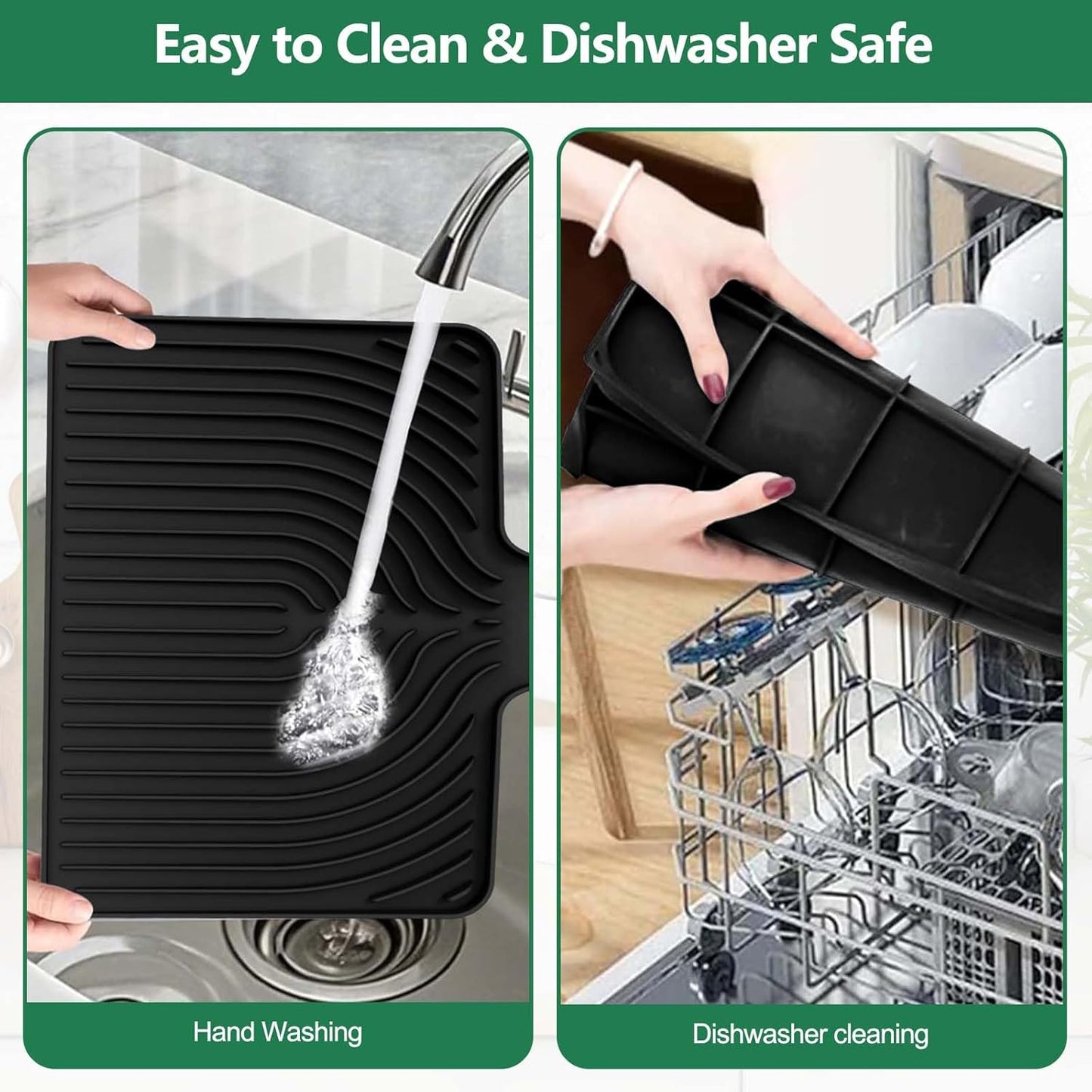 GUUKIN Silicone Dish Drying Mat,17.7" x 11.8 " Drying Matt Kitchen Counter, Dish Drying Rack Mat, Easy Clean Pad for Countertop Protection, Multi-Functional Use, Not applicable Bumps up sink (Black)