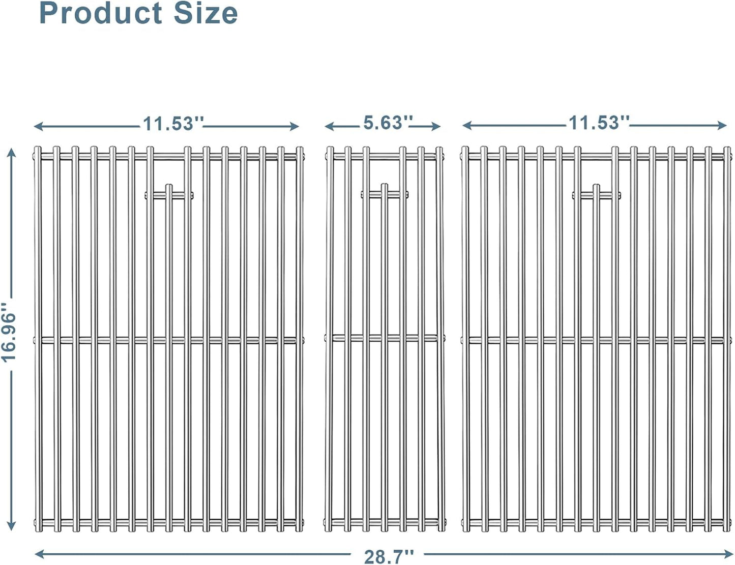 Orgneas Cooking Grates for Nexgrill 720-0882A Evolution Infrared Plus 5-Burner, Stainless Steel Solid Rod Grill Cooking Grids for Nexgrill Gas Grill Replacement Parts, Set of 3