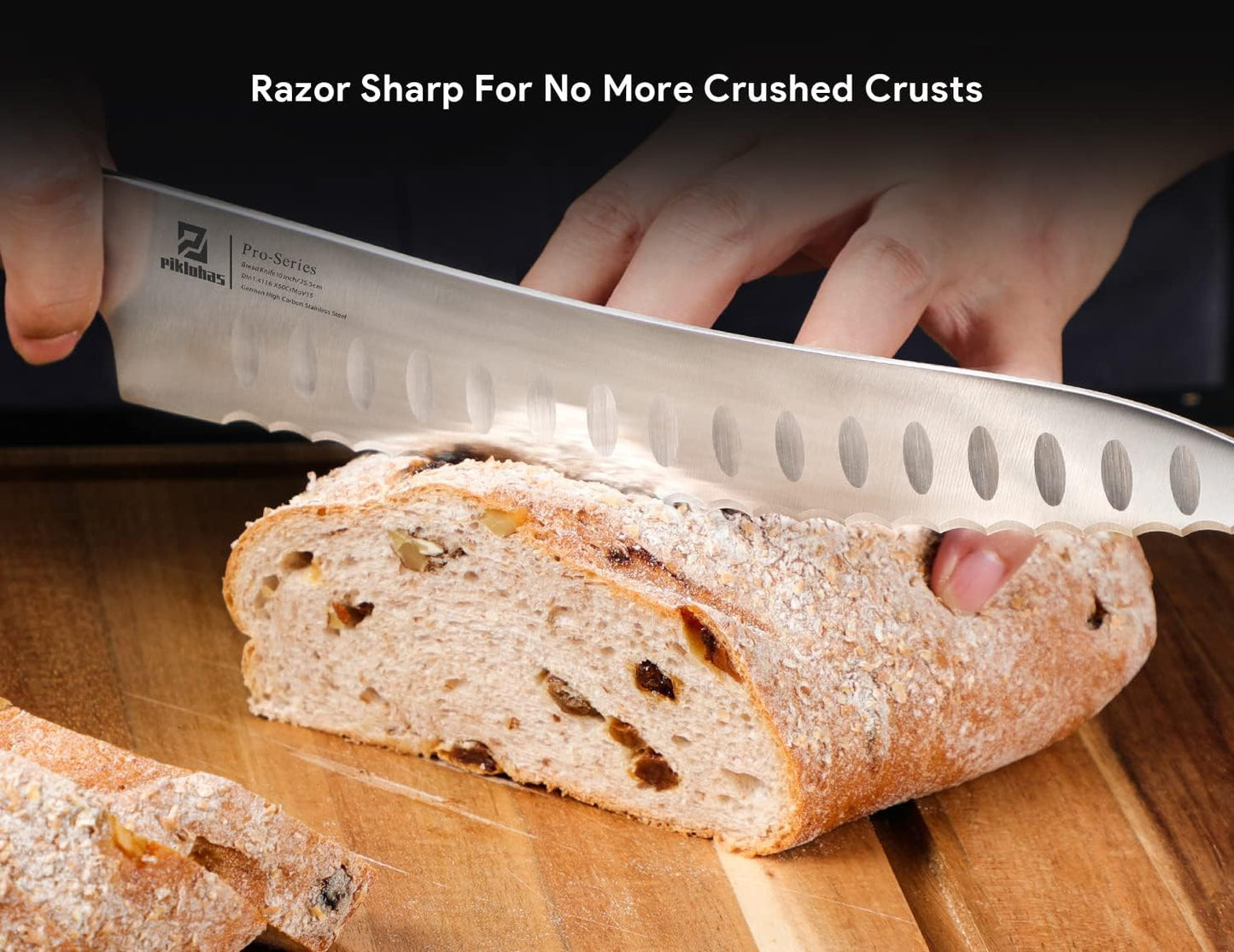 Resharpenable Bread Knife, 8 Inch Multifunction Serrated Knife, German HC Stainless Steel Bread Cutting Knife with Innovative Wavy Edge for Efficient Slicing, Razor Sharp for Homemade Bread