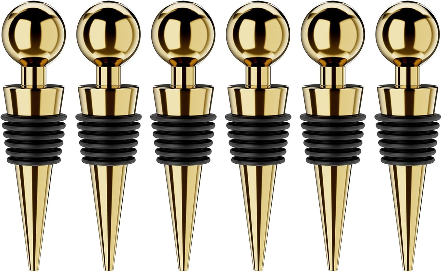 Wine Stoppers for Wine Bottles 6Pcs Vacuum Wine Bottle Stopper with Silicone Reusable Wine Corks, Leak proof Keep Fresh Suitable for Standard (Gold, 6 Pack)