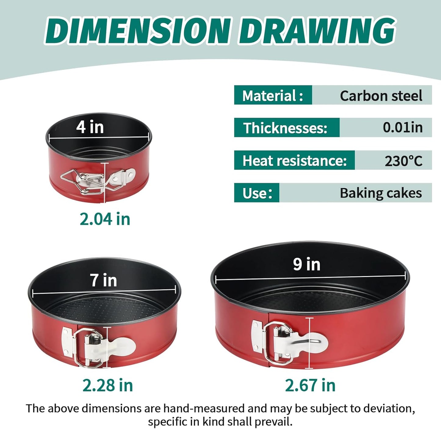 SHIKORI Cake Pan Set for Baking, Non-Stick Springform Pans Set of 3 (4, 7, 9 inch), Round Cake Pans,Cheesecake Pan, Leak-Proof Cake Pans with Removable Bottom (Red Set-3 Pcs)