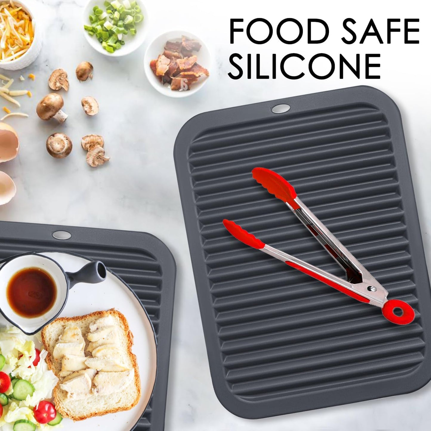 4 PCS Silicone Trivet for Hot Dishes, Silicone Hot Pads Trivets Mat for Hot Pots and Pans, Heat Resistant Hot Mats, Pot Holders, Tables Mats for Countertop, Jar Opener, Drying Mat (Dark Grey)