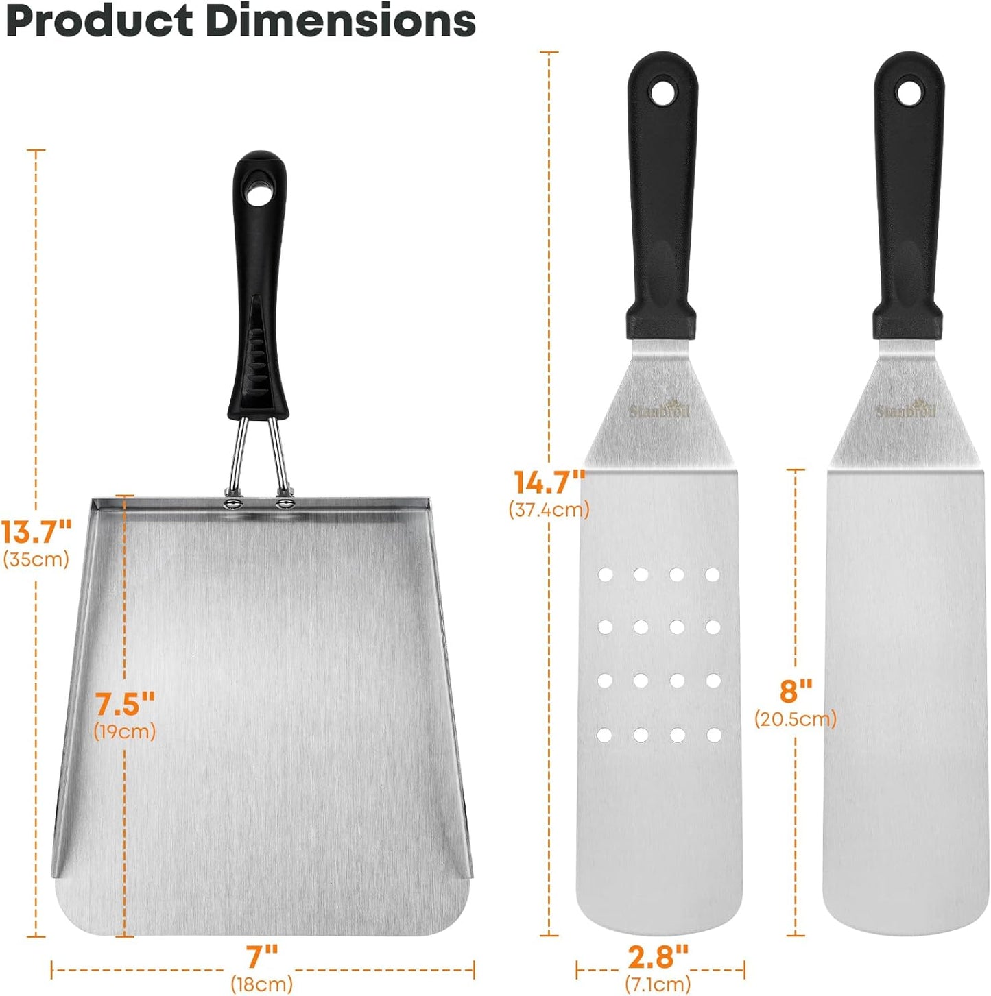 Stanbroil Griddle Spatula Set - Stainless Steel, 3 PCS Flat Top Grill Accessories for Blackstone Griddle