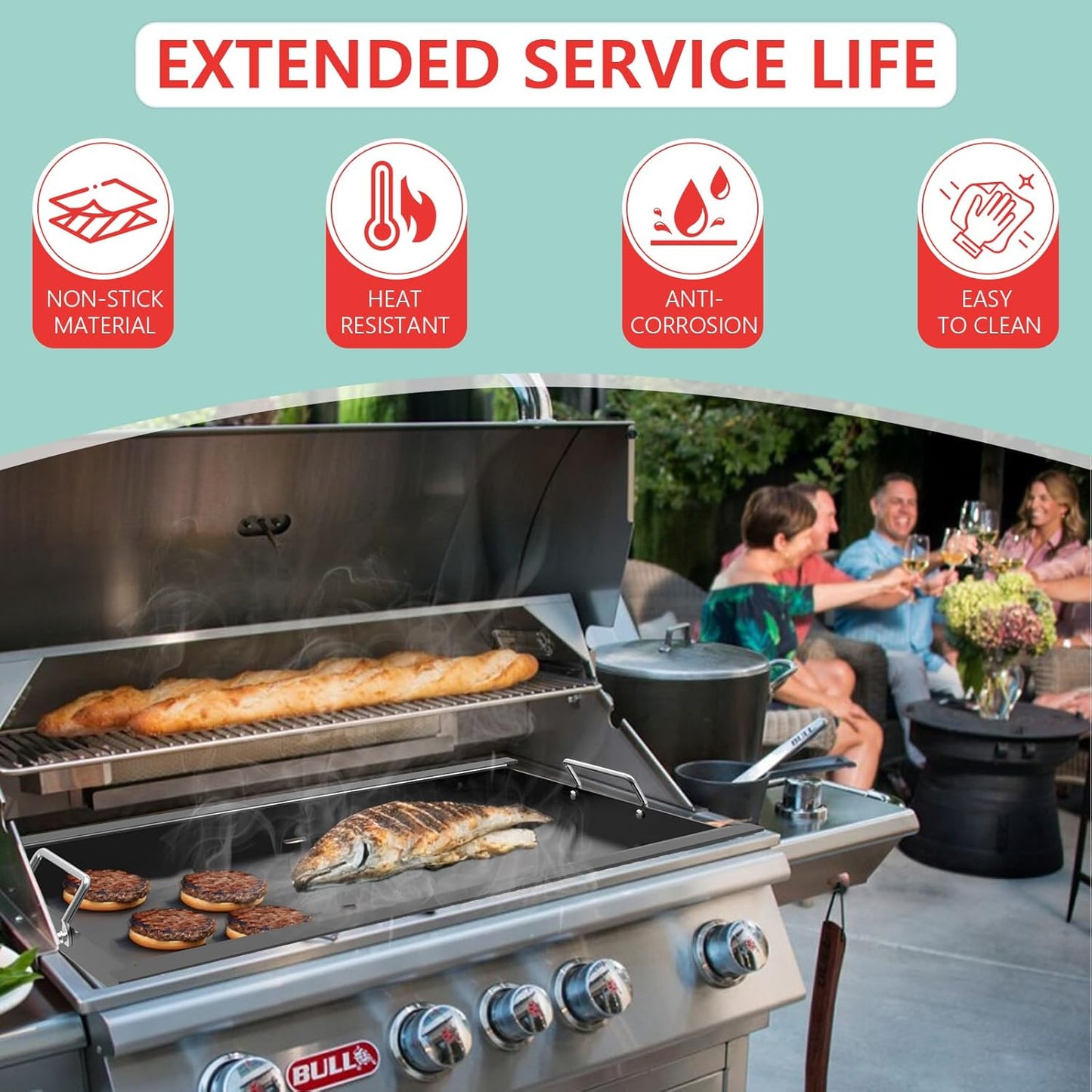 16517 Flat Top Griddle Insert for Bull Grill 4 Burner Angus 41628 47628 41629, Griddle Plate for Outlaw 30" 26039 26038, for Bull Premium 18248 18249, Lion L75000 Grill Parts, Non-stick Carbon Steel