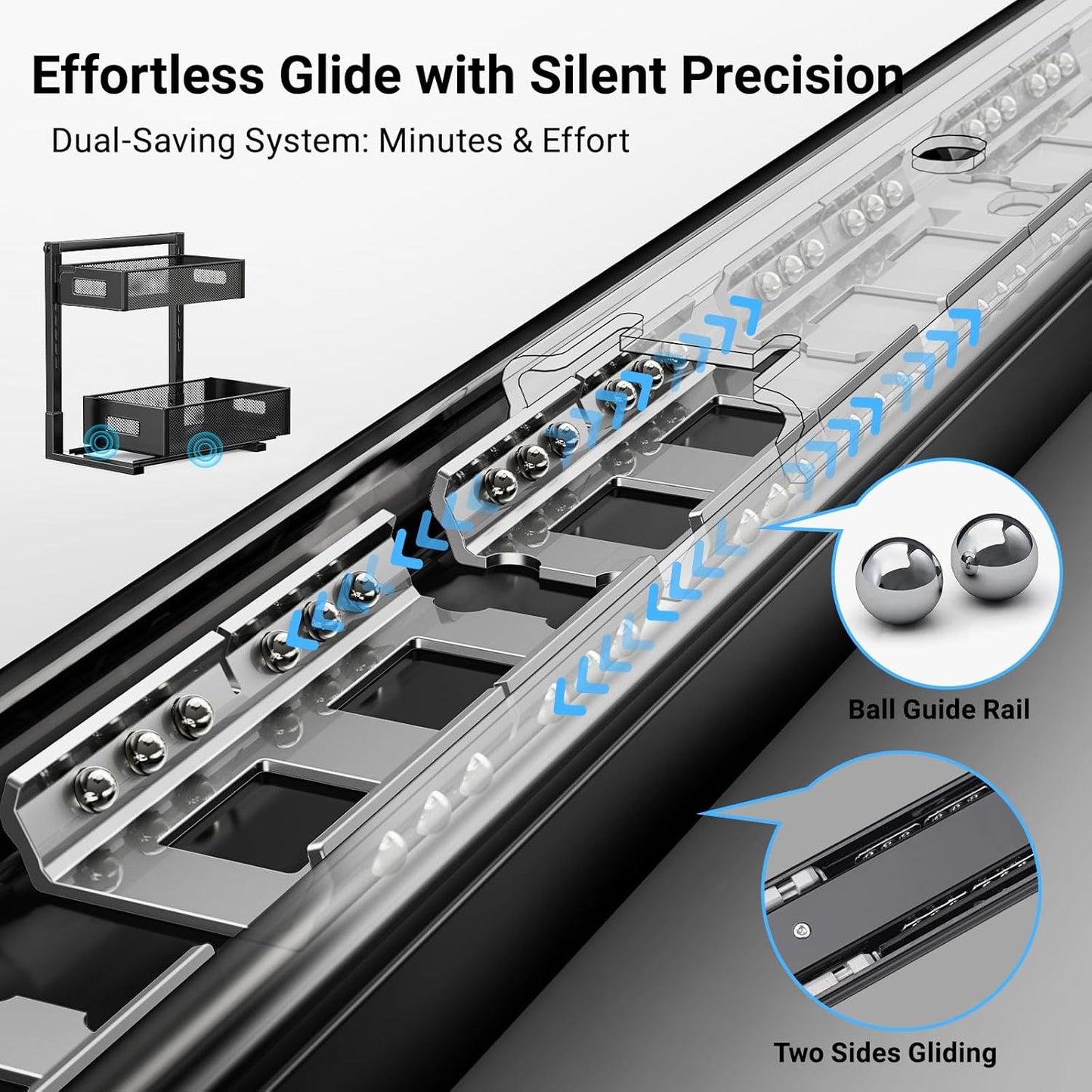 Under Sink Organizer, 2-Tier Metal Under Sink Organizers and Storage, Slide Out Pull Out Cabinet Organizer for Kitchen, Bathroom, Pantry, Laundry, Study, Black