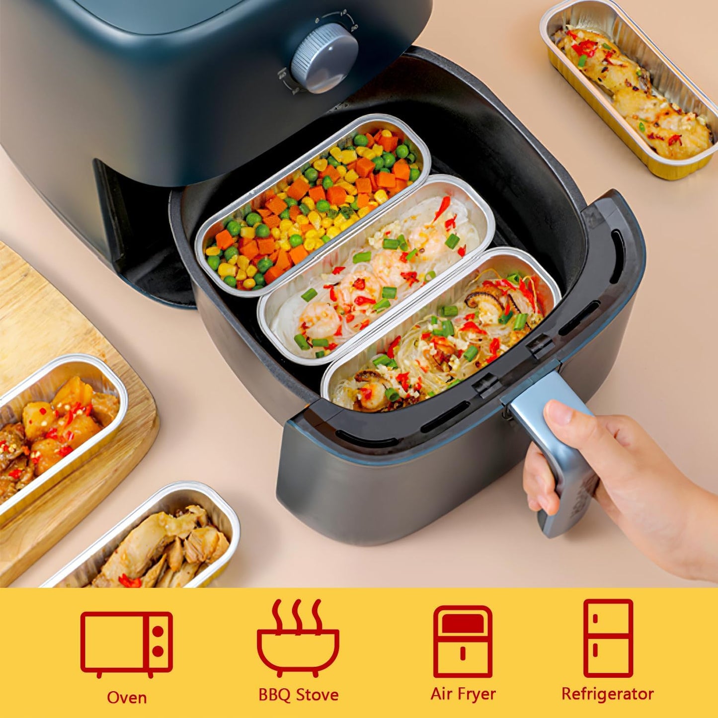 LNYZQUS Mini Loaf Pans with Lids 100 Pack, 6.8oz Aluminum Foil Mini Cake Baking Pans Cupcake Tins Containers,Disposable Ramekins Bread Baking Cups Muffin Tins Holders-Black