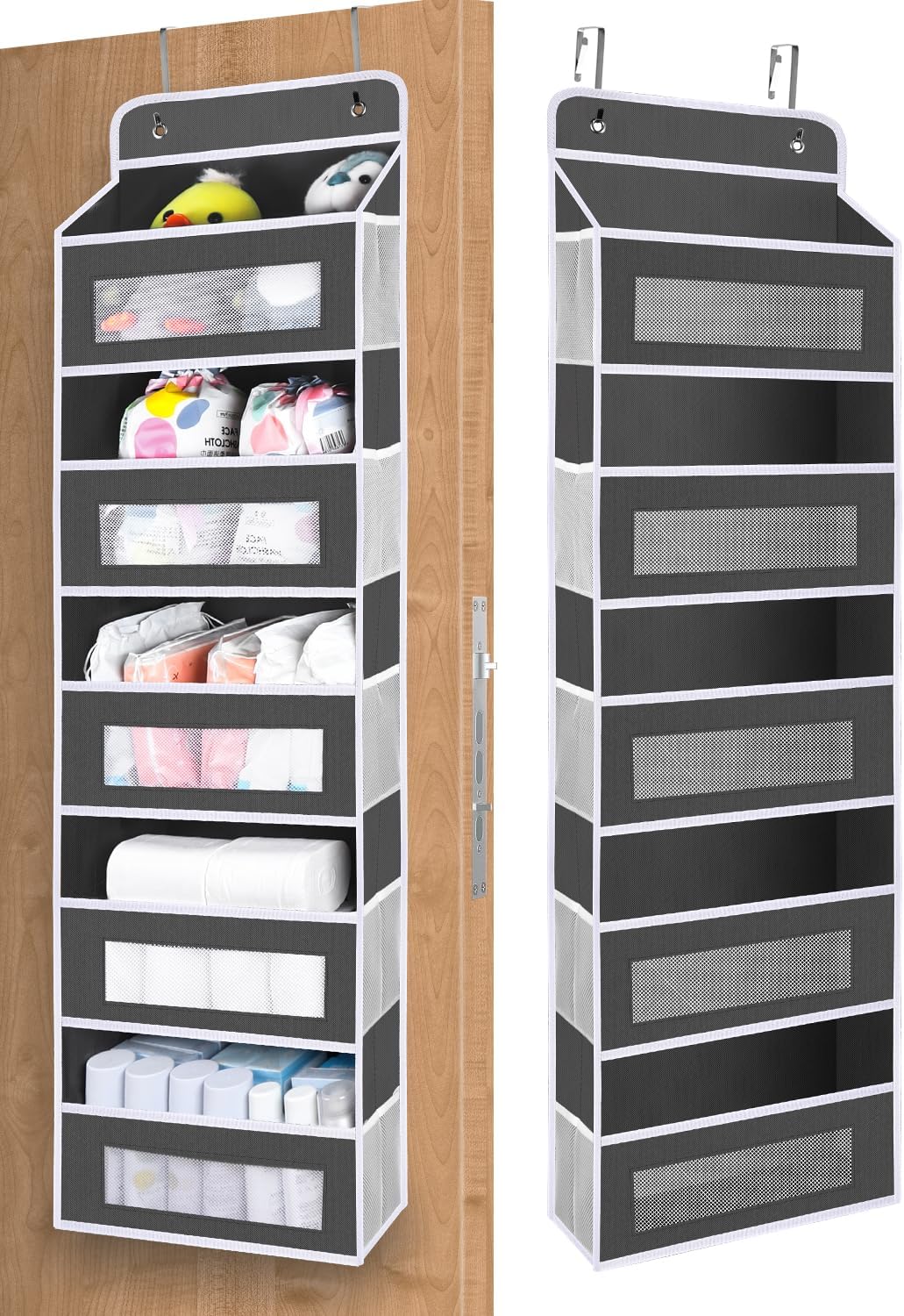 Upgrade Pocket Over The Door Organizer Storage, 5 Shelf Hanging Door Organizers with 10 Large Capacity Pockets, Anti Tilt 48 lb Load Behind Door Organizer for Bedroom, Bathroom, Pantry