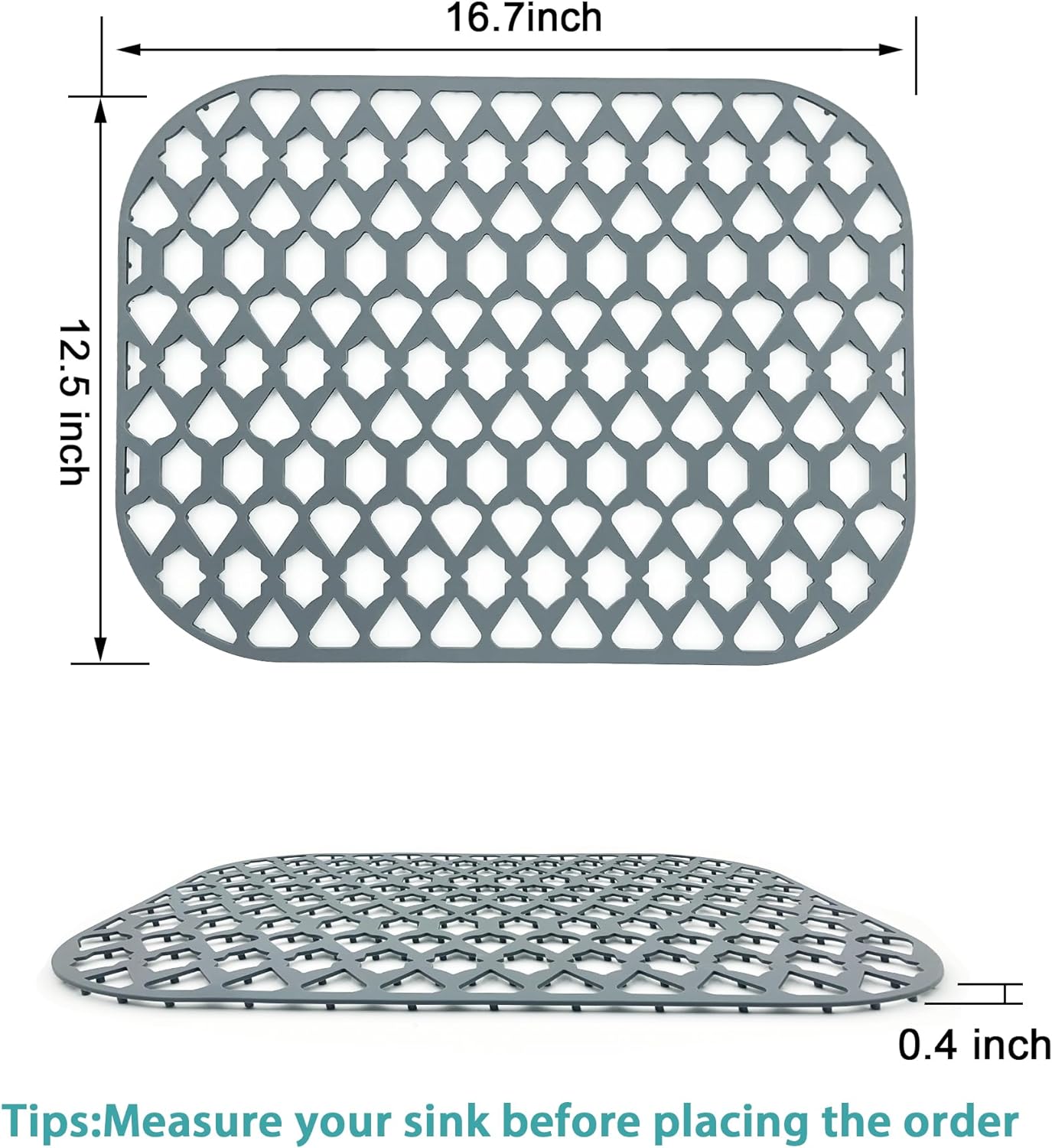 Sink Protectors for Kitchen Sink 13x11 &16x12 &19x14 &21x16 &22x13 &24x13 &26x14 &28x14 &30x16, Large Silicone Sink Mats Grid for Bottom of Farmhouse Sink (16.7”x12.5”)