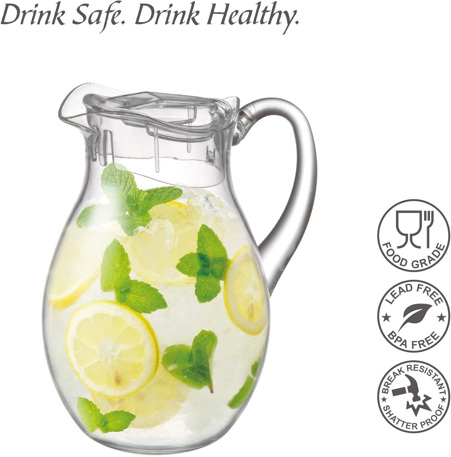 Amazing Abby - Bubbly - Plastic Pitcher (64 oz, 2 Quart), Clear Water Pitcher with Lid, Fridge Jug, BPA-Free, Shatter-Proof, Great for Iced Tea, Sangria, Lemonade, Juice, Milk, and More