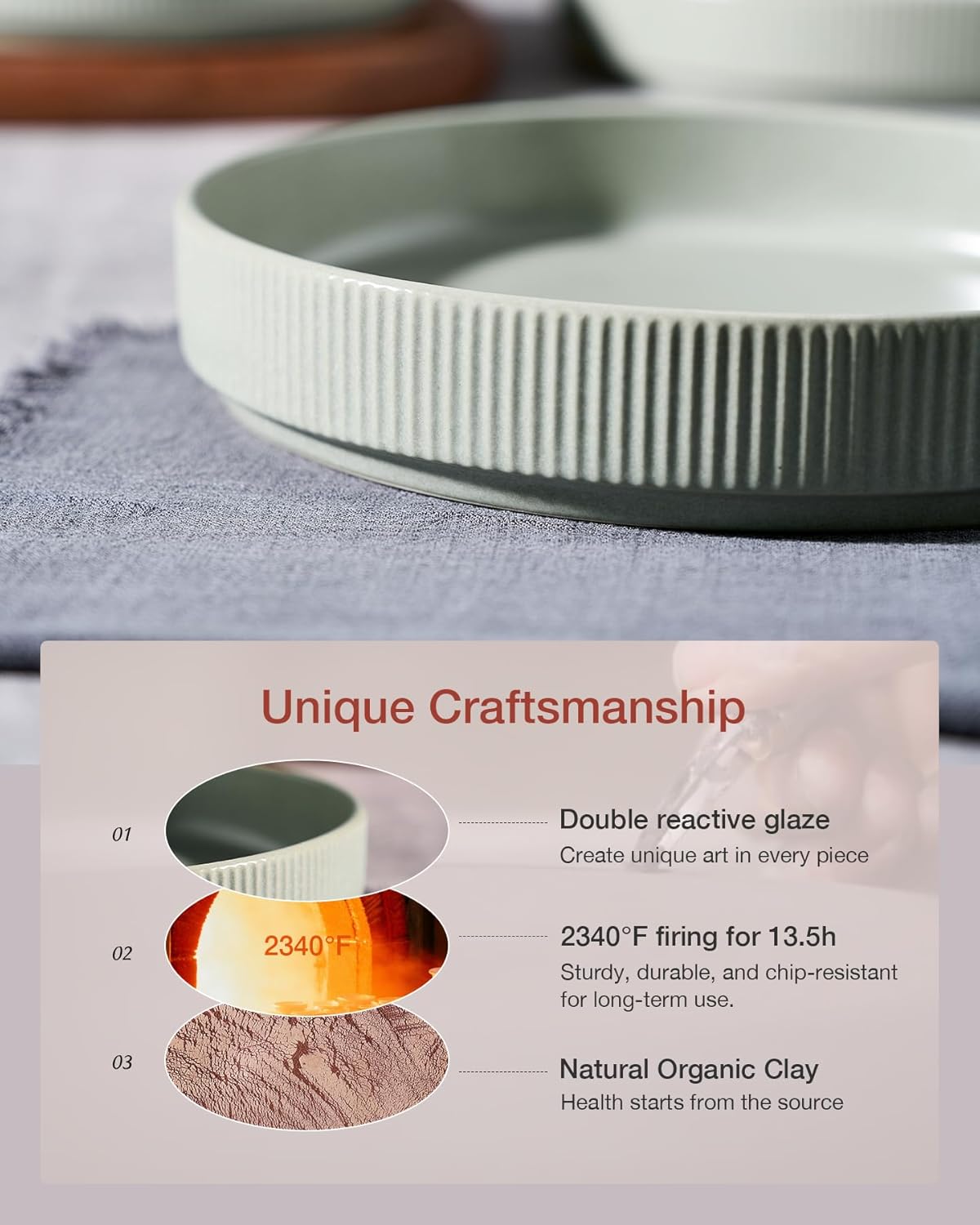 famiware Star 7.5" Pasta Bowls Set, Salad Bowl Set of 4, Double Reactive Glaze, Stackable, Ideal for Your Friend for Housewarming, Festivals, Light Green