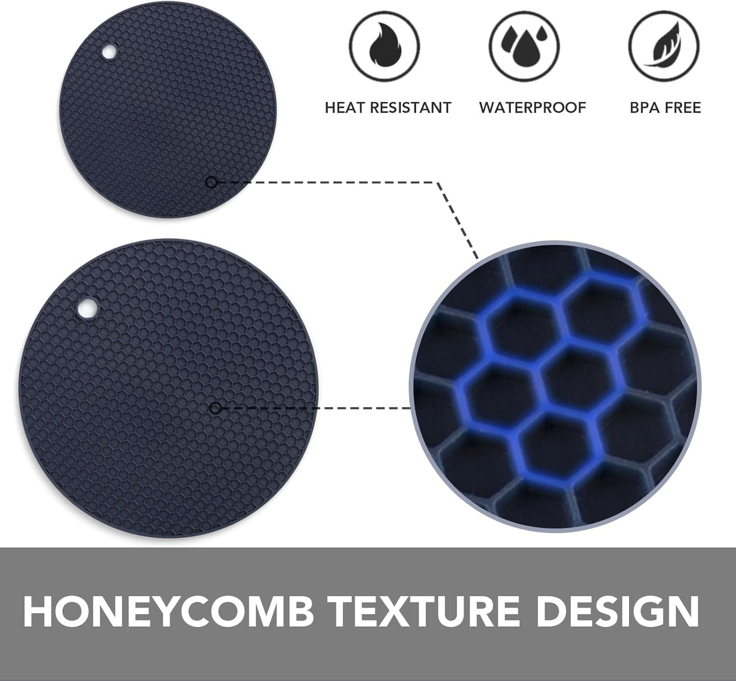 Joyhalo Trivets for Hot Dishes - Hot Pads for Kitchen, Silicone Pot Holders for Hot Pots and Pans, Silicone Mats for Kitchen Countertops, Table, Flexible Easy to Wash and Dry, Navy