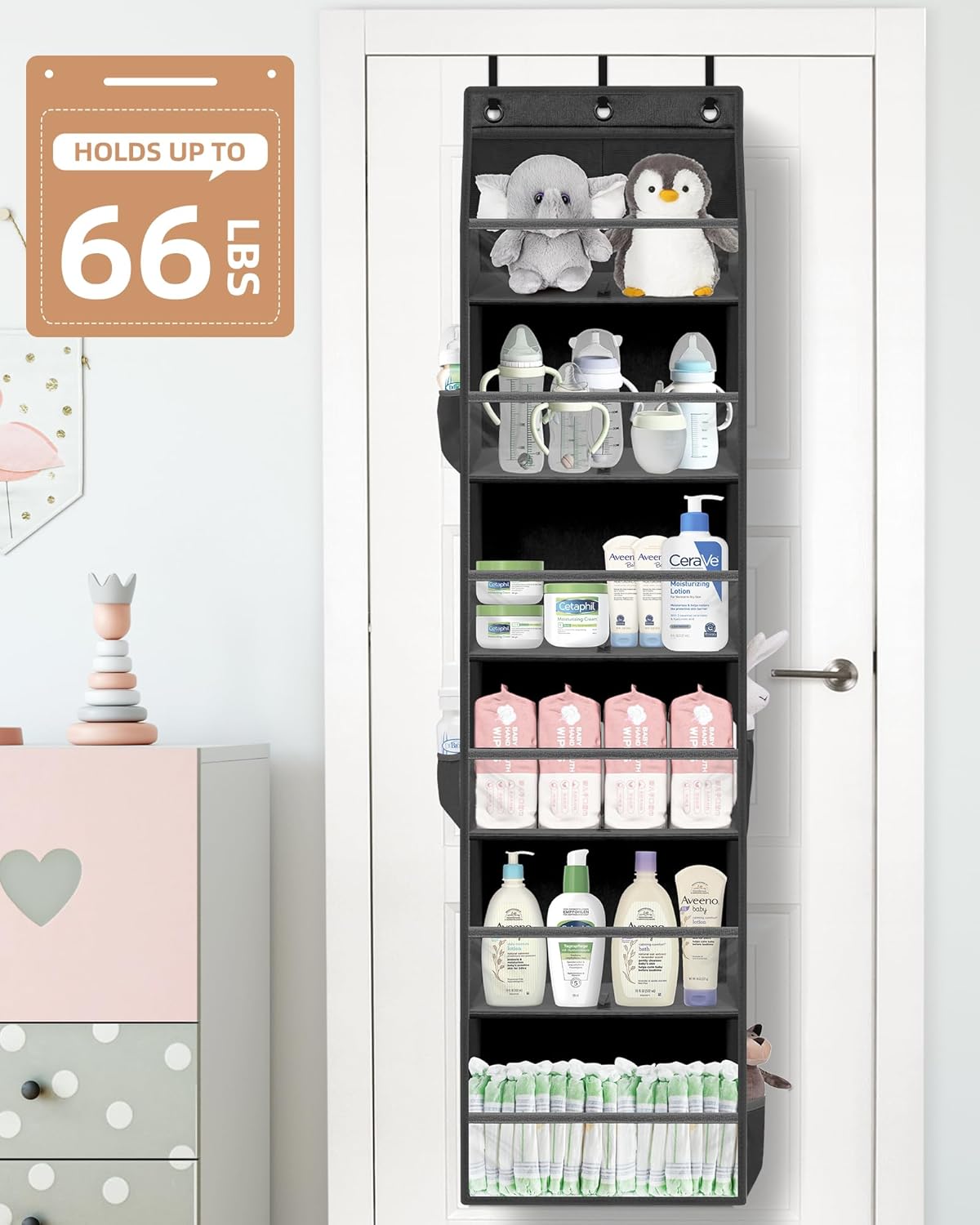 STORAGE MANIAC Over the Door Organizer Large Capacity Hanging Organizer, Clear Deep Pockets Behind Door Closet Organizer and Storage for Nursery, Bathroom, Bedroom, Pantry, 1 Pack Black