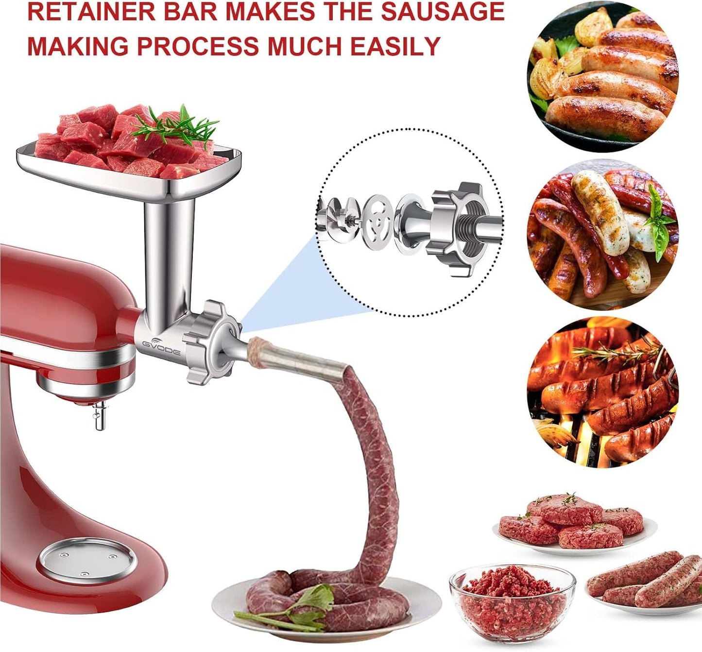 Meat Grinder and Cheese Grater Attachment for KitchenAid Stand Mixer, Slicer Shredder & Meat Grinder with Sausage Stuffer, 2 Pcs for Kitchen Aid Accessories and Attachments