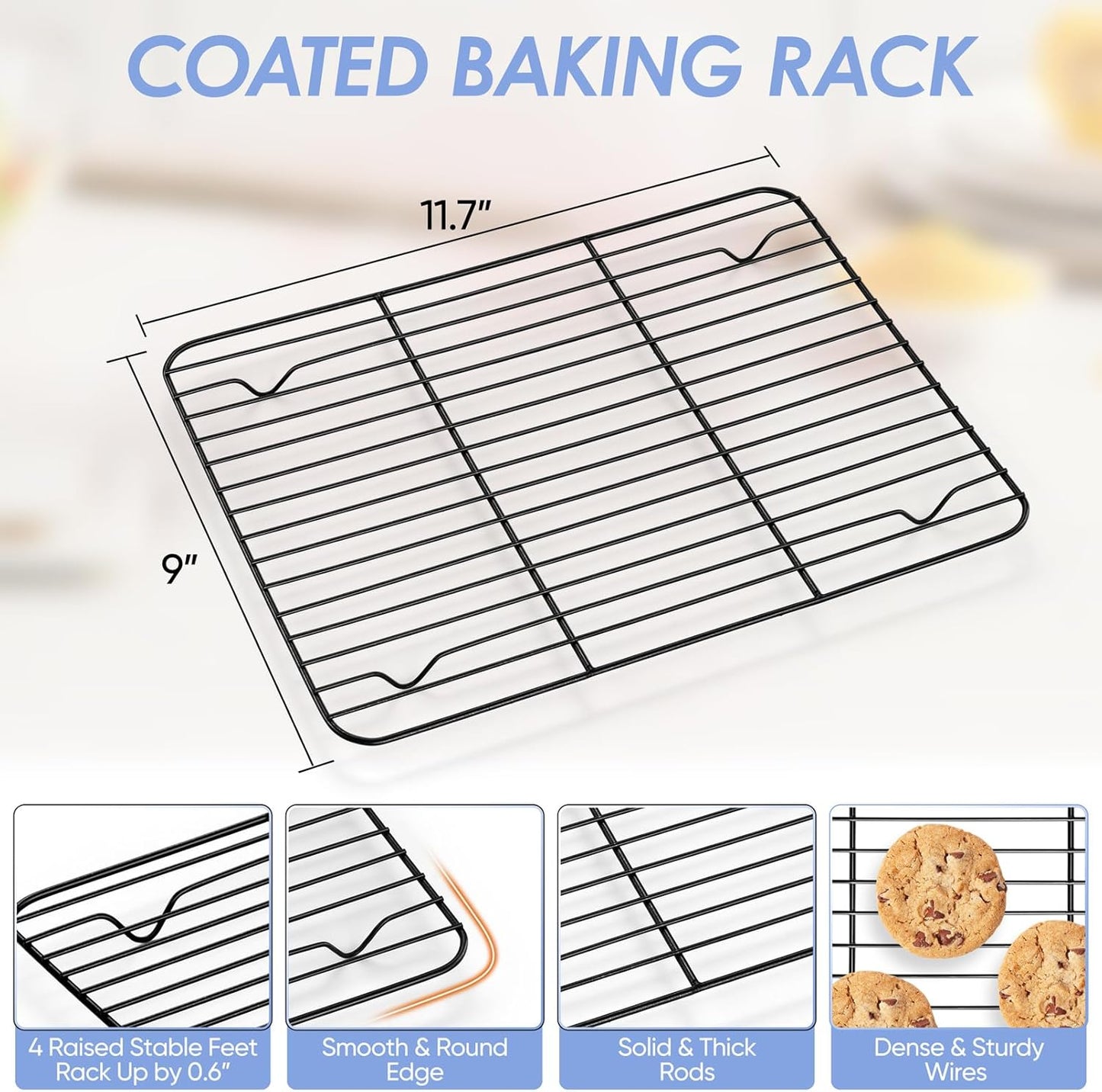 TeamFar Toaster Oven Pan with Rack, 12.5 x 9.7 x 1” Coated Carbon Steel Cookie Baking Pan Tray with Cooling Rack, for Baking/Roasting/Cooling, Healthy & Heavy-Duty, Non-Stick & Easy Clean