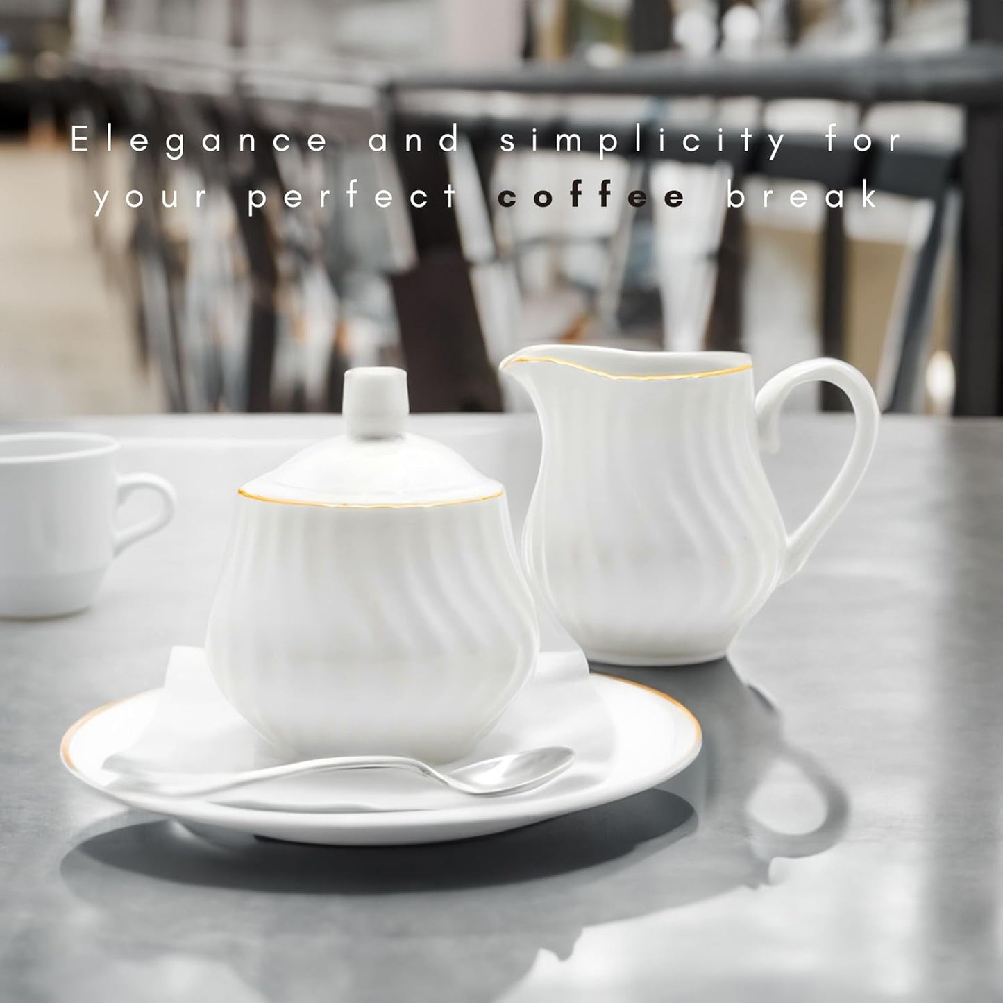 Sugar and Creamer Set - Porcelain Sugar and Creamer Vintage Tea Set with Gold Trims & Embossed Swirls - Exquisite Fine China Tea Set for Parties & Celebrations - Imperial Gold Set by Lynns