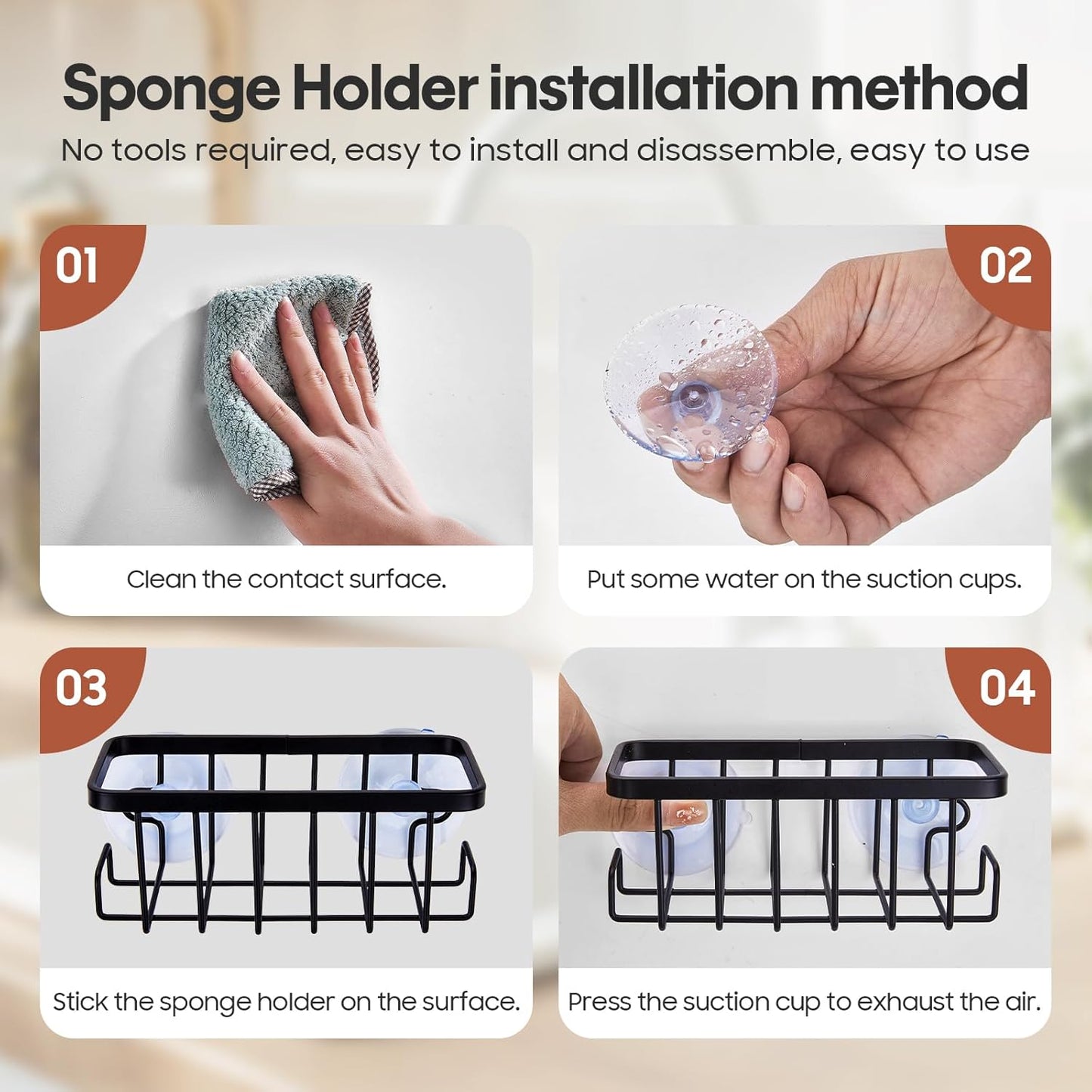 Kitchen Soap Dispenser Set with Instant Dry Tray & Sponge Holder,16 Oz Hand and Dish Soap Amber Glass Dispenser Set,Stainless Steel Pump,Waterproof Labels,Luxury Soap Bottle for Bathroom