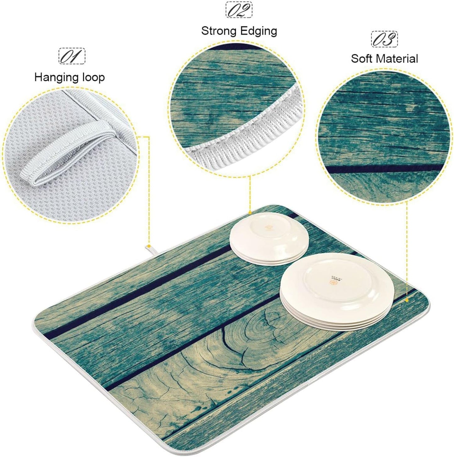 senya Super Absorbent Dish Drying Mat, Microfiber Fast-Drying Dish Mat, 16'' x 18'', Kitchen Dish Drying Pad, Vintage Retro Wooden Background, (g289343134p523c558s1113)