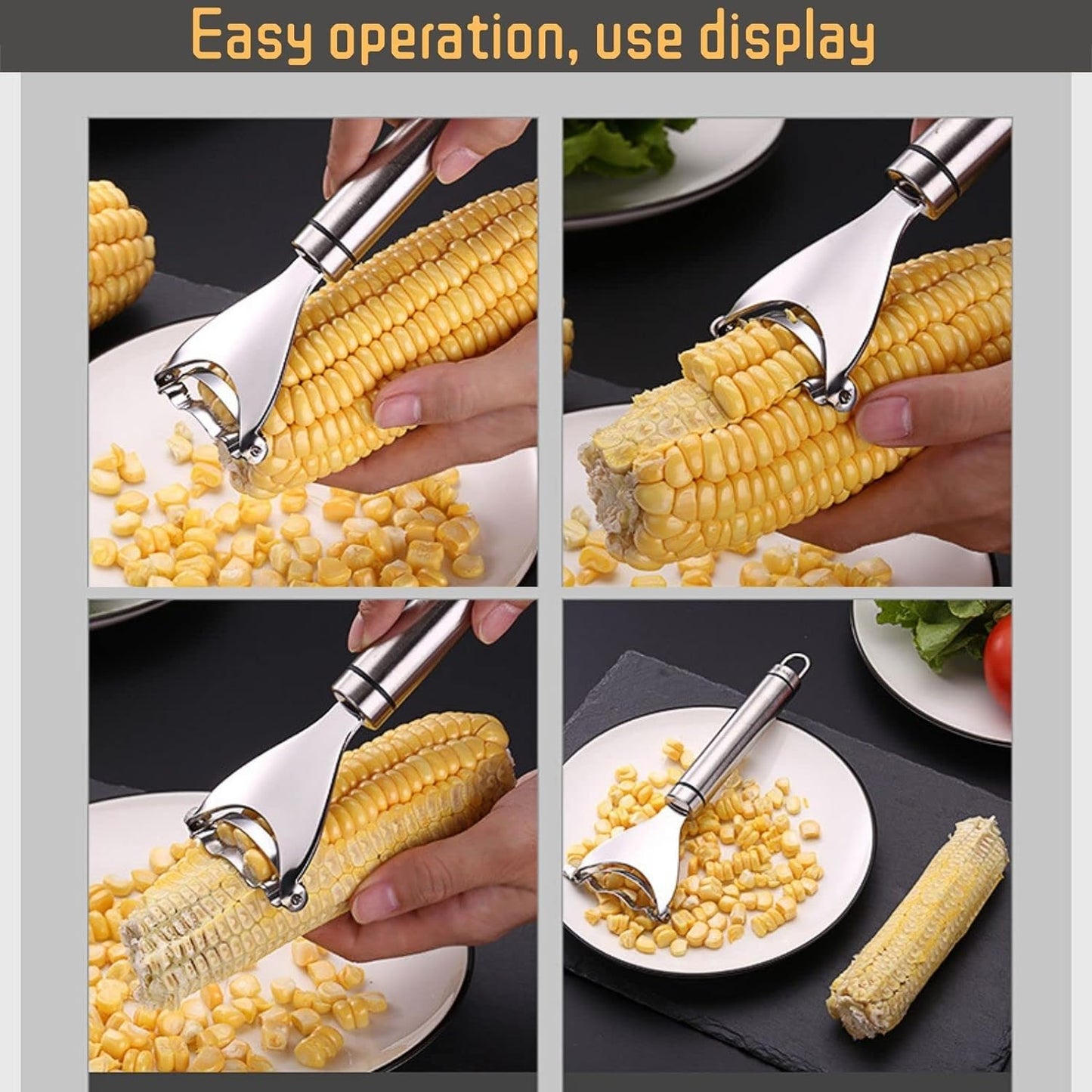 2PCS Corn Planer Cutter Thresher Peeler, Corn Thresher Cob Stripper Tool,Premium Stainless Steel Corn Thresher Cob Remover tool with Ergonomic Handle