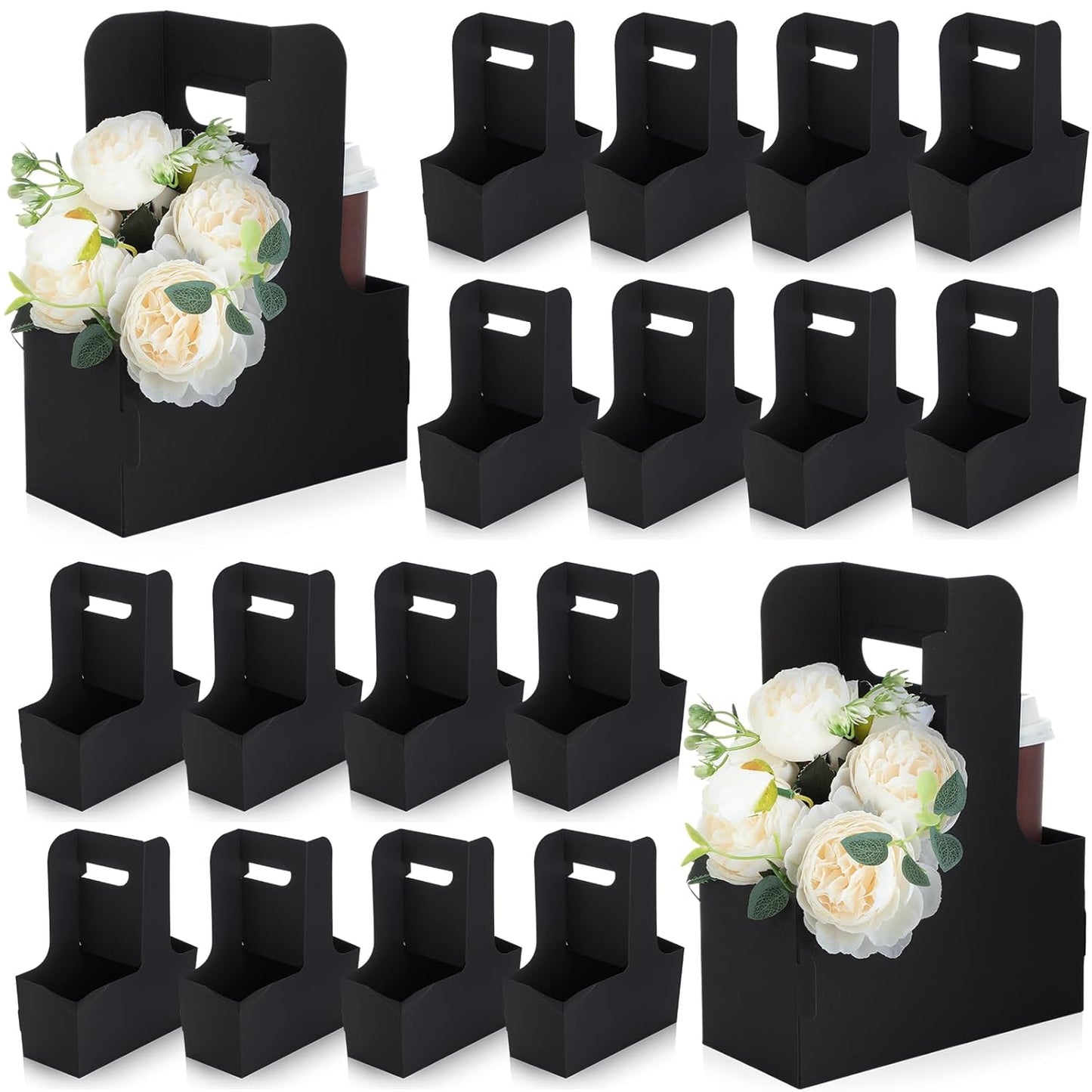 Kosiz 60 Pcs 2 Cups Drink Carrier with Handle 6.9 x 3.2 x 8.9 Inch Coffee Holder Paperboard Drink Caddy for Hot and Cold Beverage Takeout Cafe and Restaurant Xmas Wedding Food Delivery(Black)