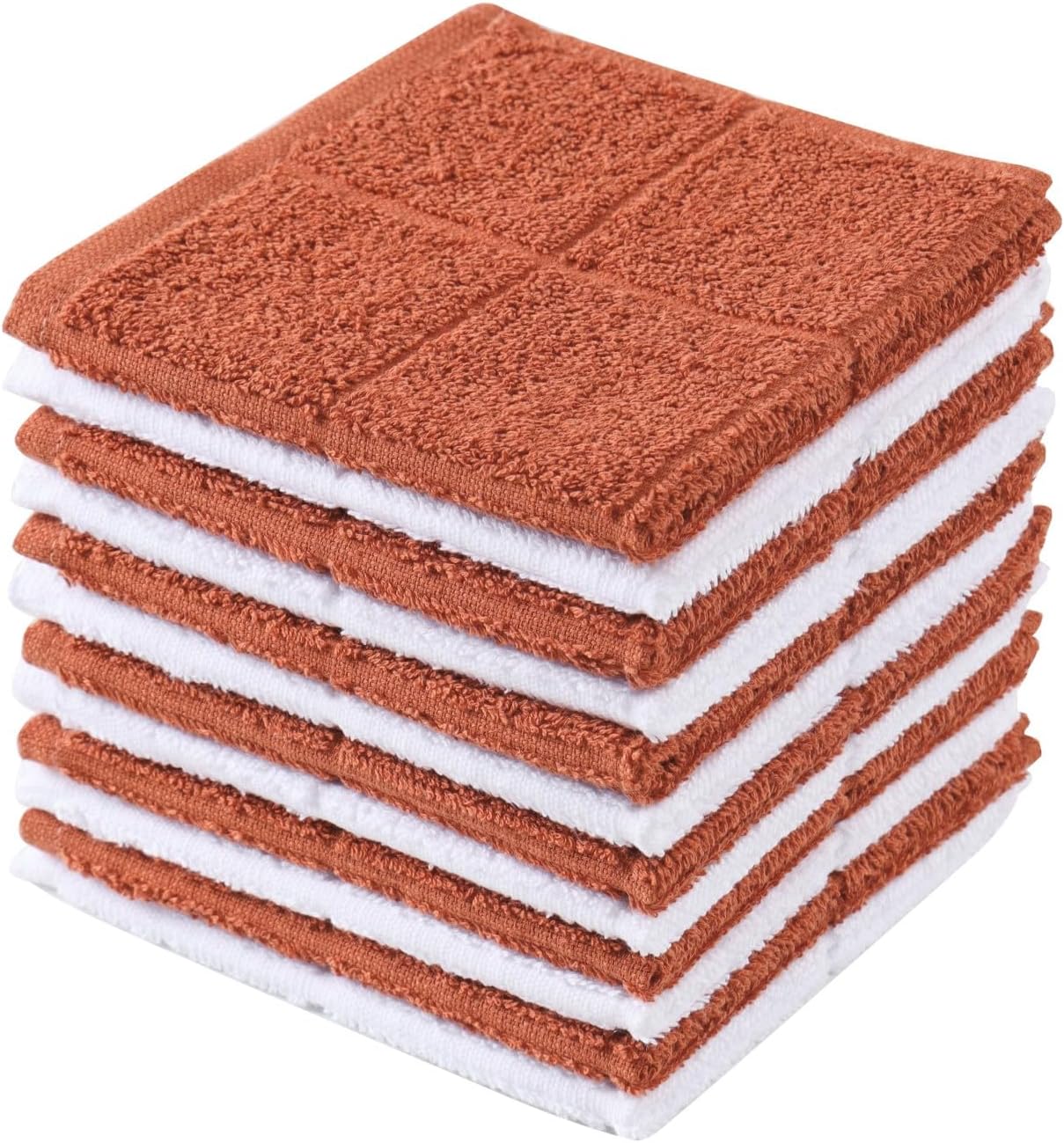 Glynniss Dishcloths Kitchen Highly Absorbent Dish Rags 100% Cotton Dish Cloths for Washing Dishes, Cleaning (Rust White, 11x11)