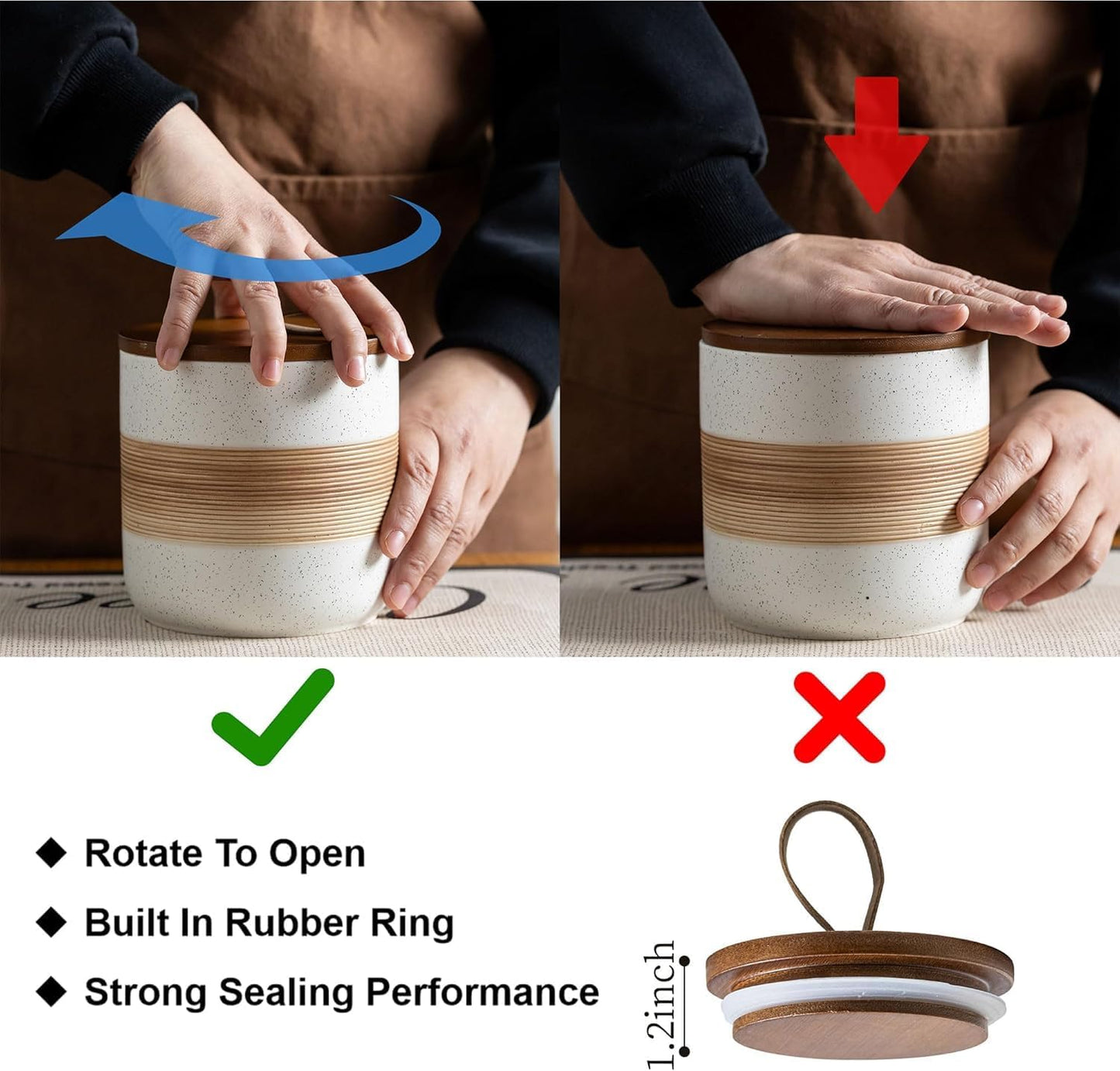 Ceramic Jar with Lid Airtight, Coffee Container Kitchen Food Storage Jars for Spice Sugar Tea Bag, Stackable Decorative Jars for Countertop, 18 fl.oz