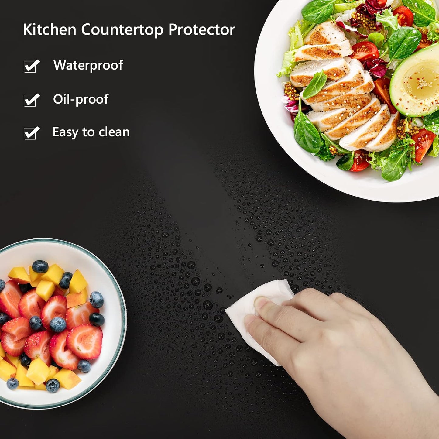 Gartful Silicone Mat for Kitchen Counter, 35" by 24" Extra Large Countertop Protector, 0.06" Thick Multipurpose Mat, Heat-Resistant Placemats, Desk Saver Pad, Table Dish Mat, Nonstick, Nonskid, Black