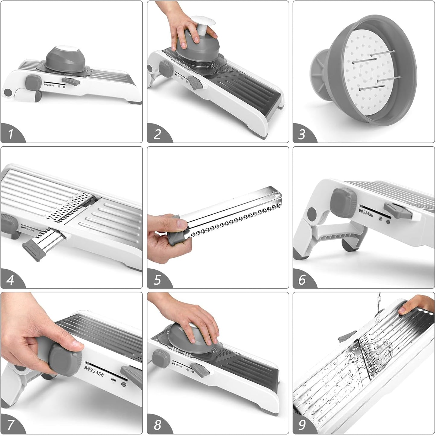 Mandoline Slicer for Kitchen, Adjustable Stainless Steel Mandoline Food Slicer, Onion Potato Cucumber Tomato Carrot Vegetable Fruit Slicer, Mandolin Veggie Cutter with Food Holder, Grey