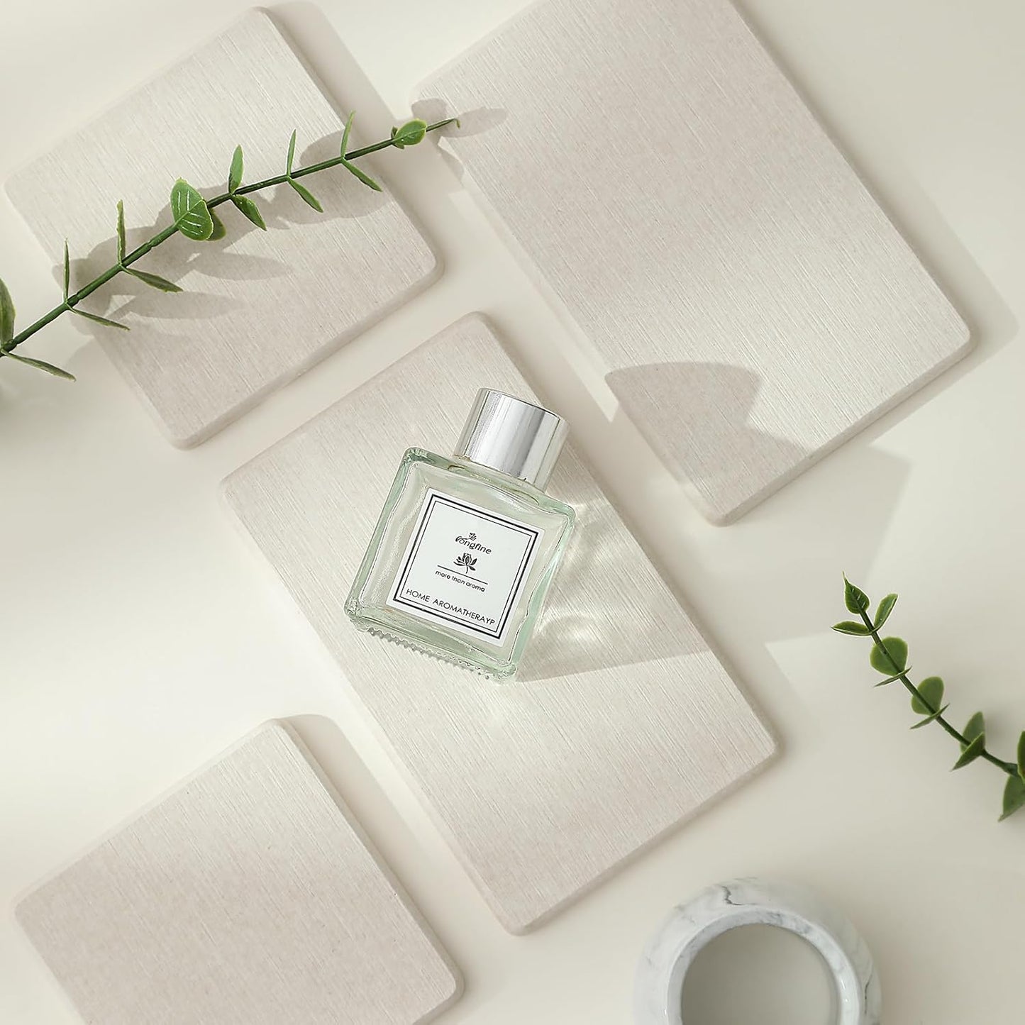 4PCS Bathroom Sink Vanity Trays, Diatomaceous Earth Quick Stone Drying Mat Kitchen Counter Dish Soap Dispenser Sponge Holder, Water Absorbing Caddy Organizer for Bottle & Cup, Beige