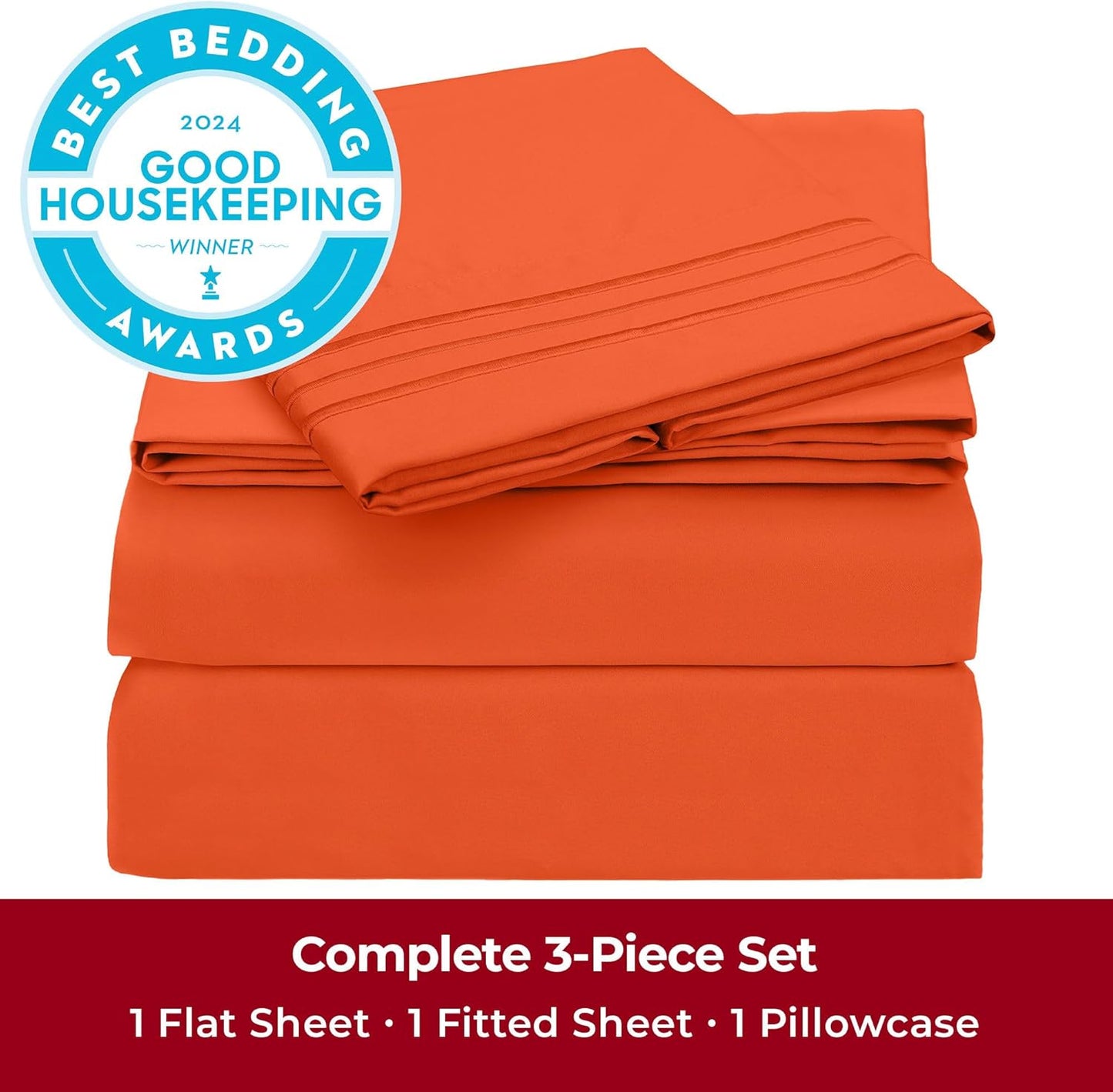 Mellanni Twin Sheets Set - 3 PC Iconic Collection Bedding - Hotel Luxury, Extra Soft, Cooling Bed Sheets - Wrinkle, Fade, Stain Resistant (Twin, Poppy Orange)