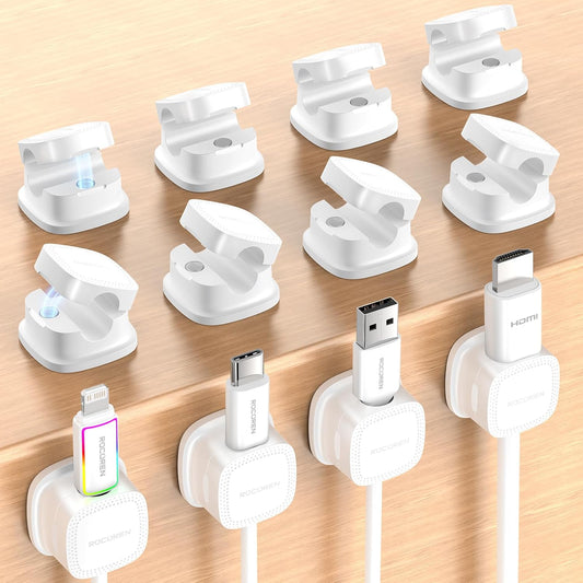 12-Pack Magnetic Cable Clips Cord Organizer-Cable Smooth Adjustable, Rocoren Desk Cable Management Accessories,Cable Holder Clips Wire Holder Keeper for Desktop,Nightstand,Wall,Home Office,Phone,Car