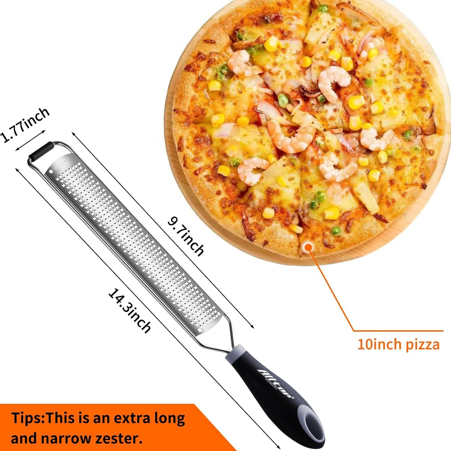 ALLTOP Lemon Zester, Hand-held Stainless Steel Food Grater,Pro Kitchen Tool for Cheese Parmesan Vegetable Ginger Garlic Nutmeg Citrus Lime Orange Chocolate Fruit - Fine Shredder