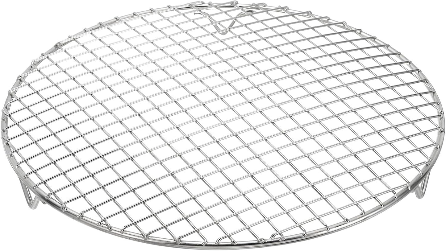 uxcell Round Cooking Rack with Legs, Dia 11.6 Inch 304 Stainless Steel Barbecue Grill for Cooking Baking Barbecue Air Fryer Racks, Silver