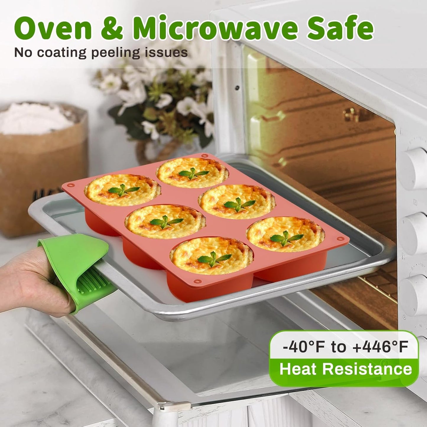 JOERSH 2-PK Silicone Egg Bite Molds Deep 3 Inch Frittata Baking Pans, Non-Stick Round Silicone Molds for Egg Breakfast Sandwich, English Muffin, Cheesecake, Dinner Rolls