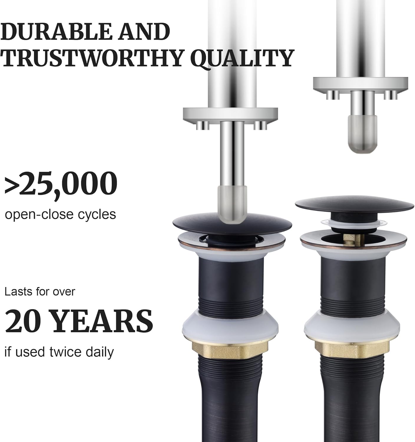 Pop up Sink Drain Stopper Without Overflow Oil Rubbed Bronze for Bathroom Vessel Vanity Sink Art Basin，Big Cap Sink Drain Without Overflow, Metal Pop-up Drain Strainer with Detachable Basket Stopper